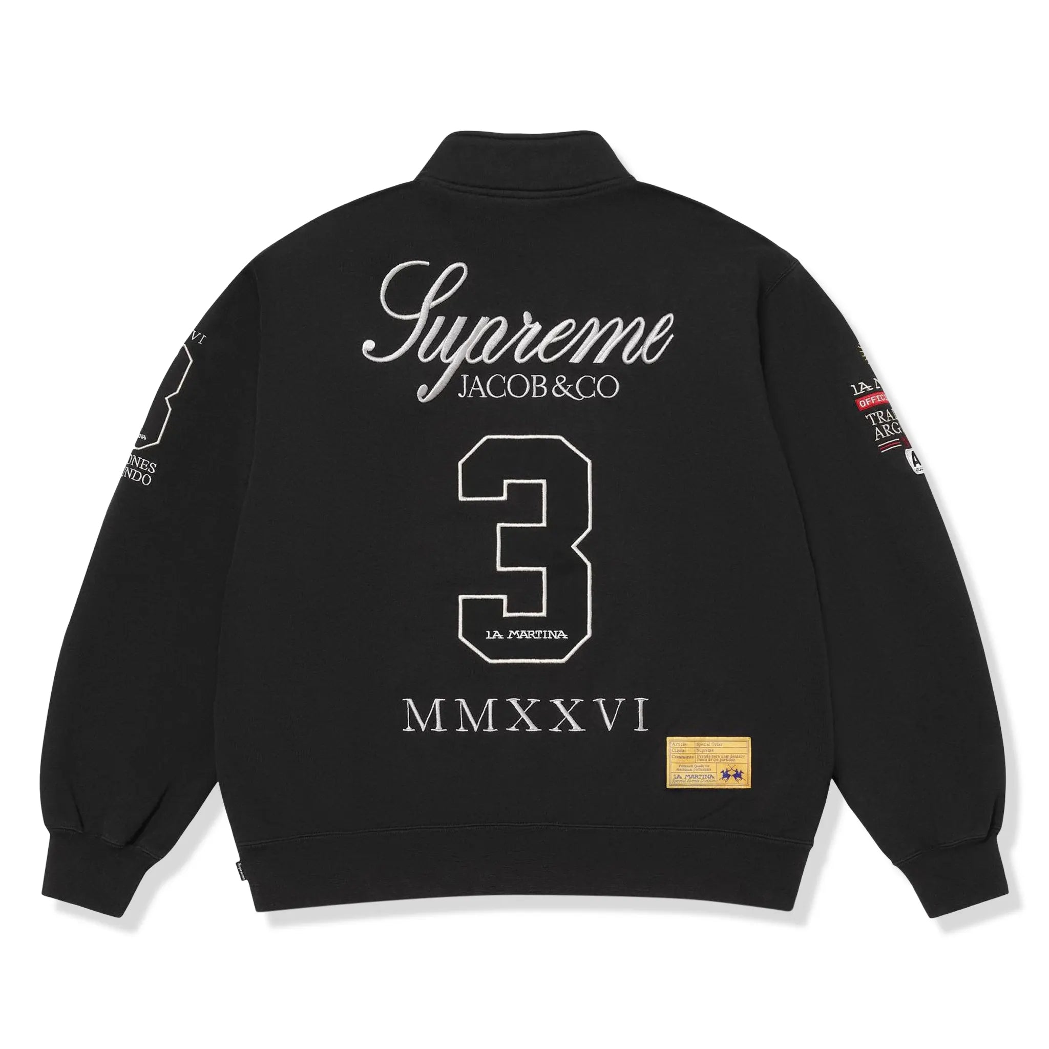 Back View of Supreme x La Martina x Jacob & Co. Black Zip-Up Sweatshirt
