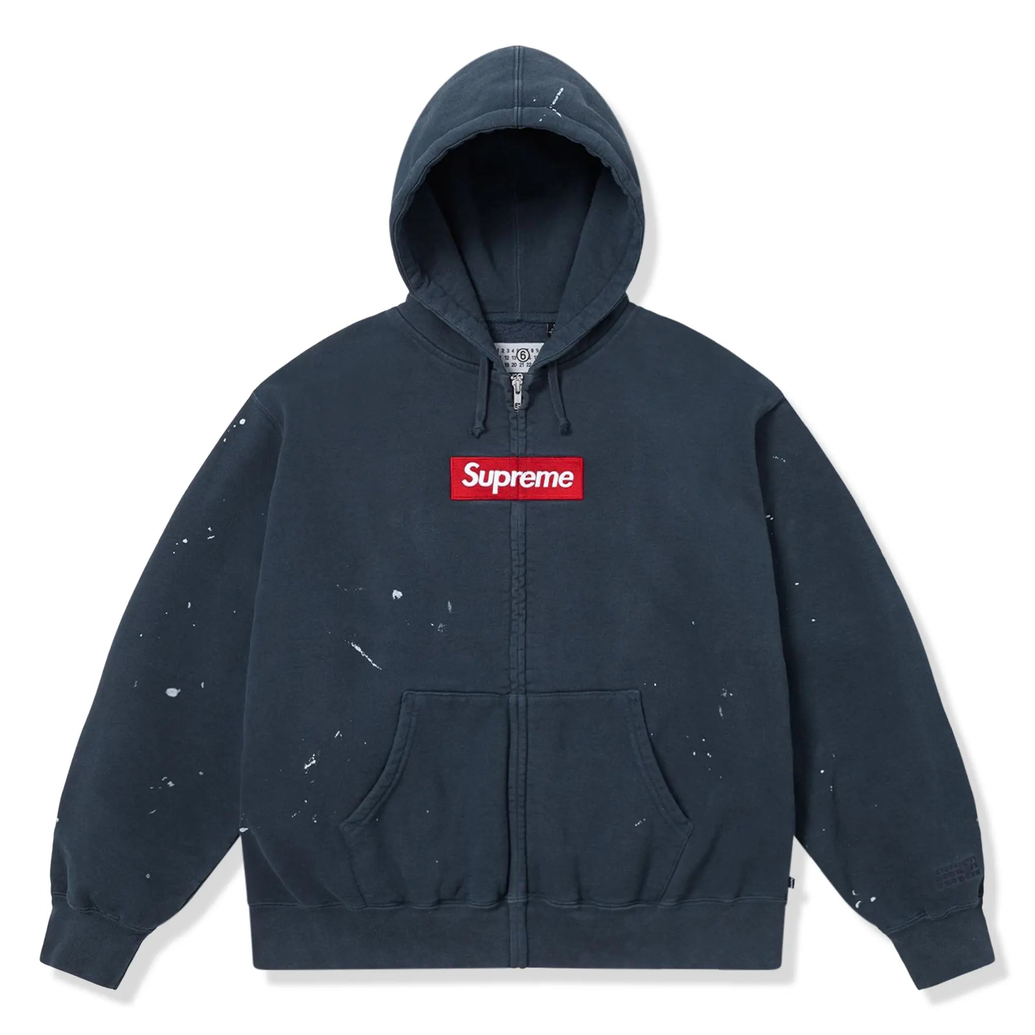 Front View of Supreme x MM6 Maison Margiela Box Logo Navy Zip-Up Hoodie