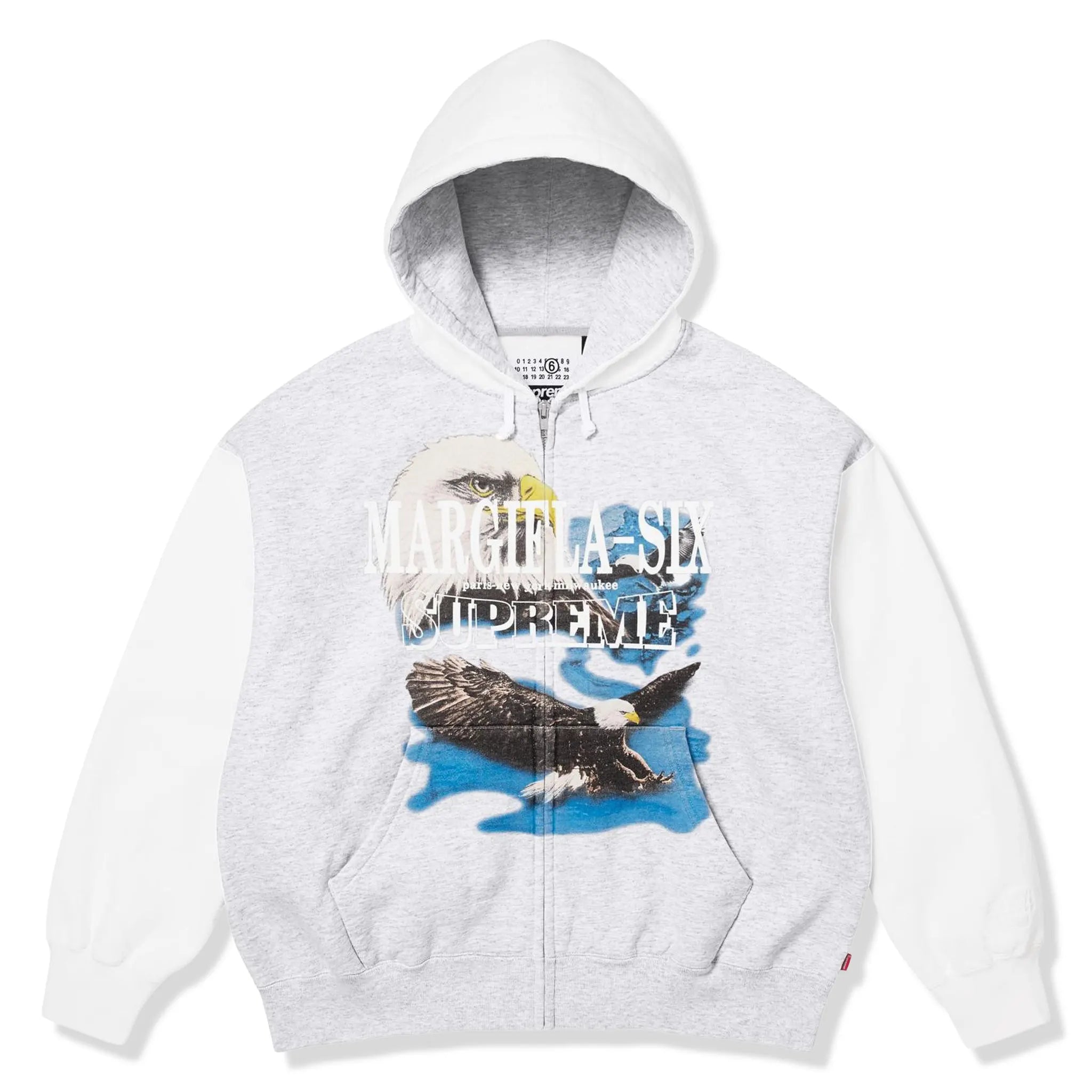 Front View of Supreme x MM6 Maison Margiela Eagle Ash Grey Zip-Up Hoodie