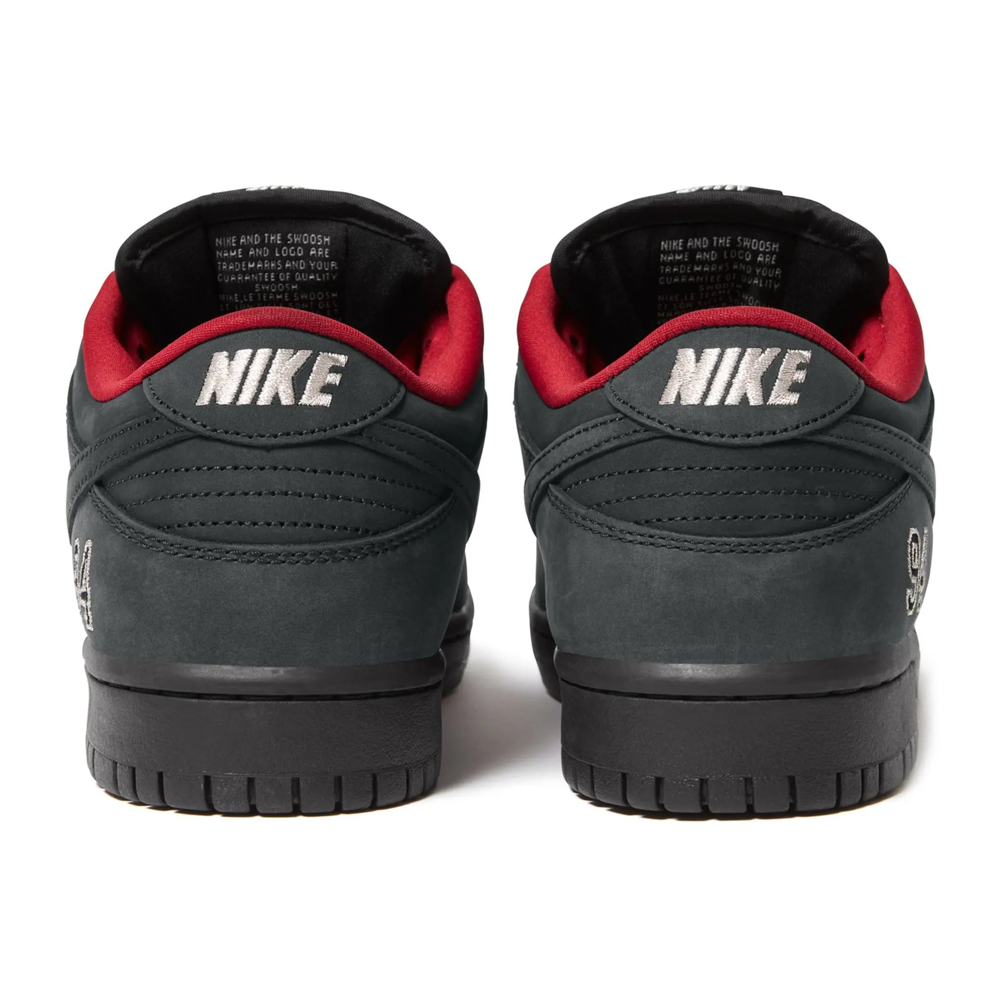 Back View of Supreme x Nike SB Dunk Low Black HQ8487-001