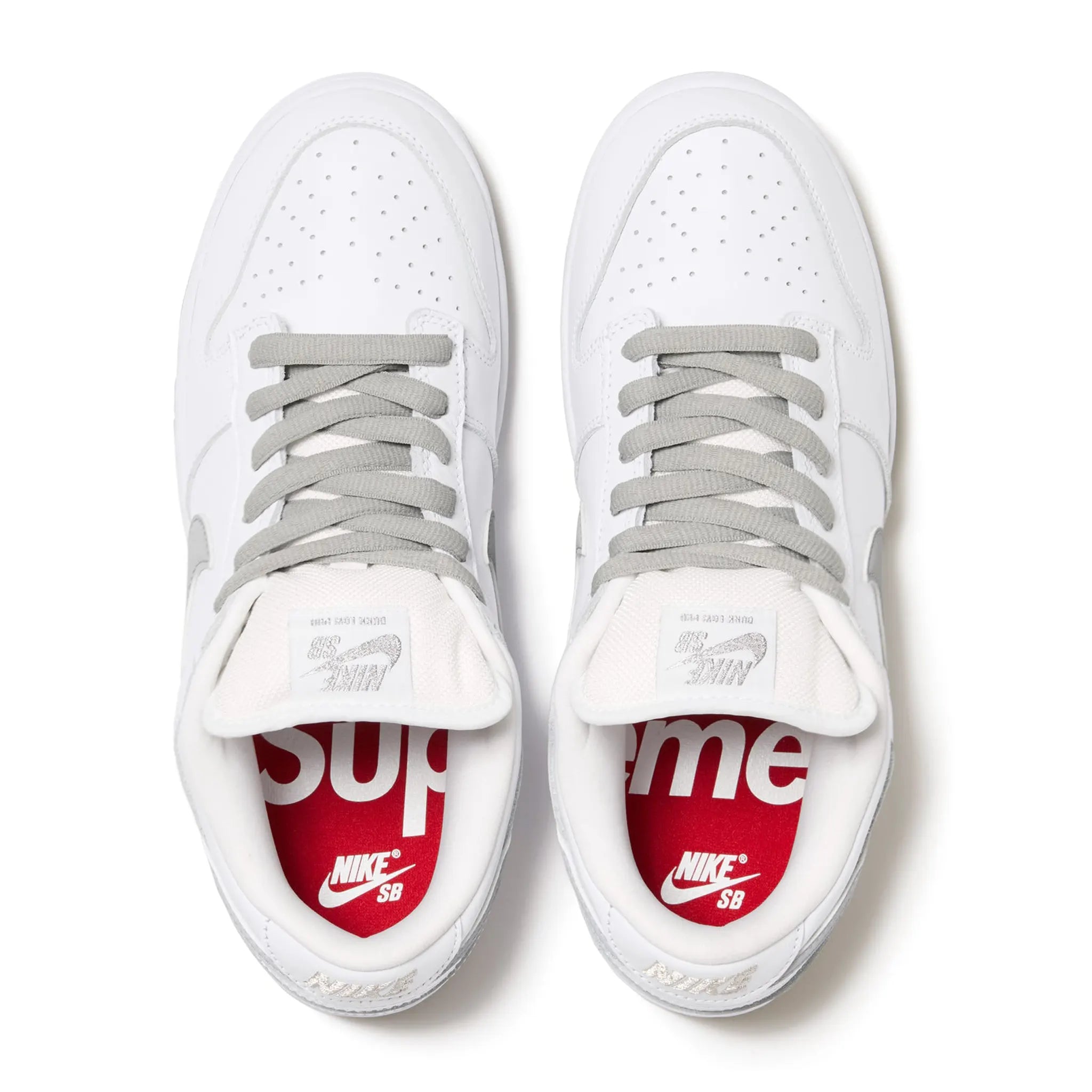 Upper View of Supreme x Nike SB Dunk Low White HQ8487-100