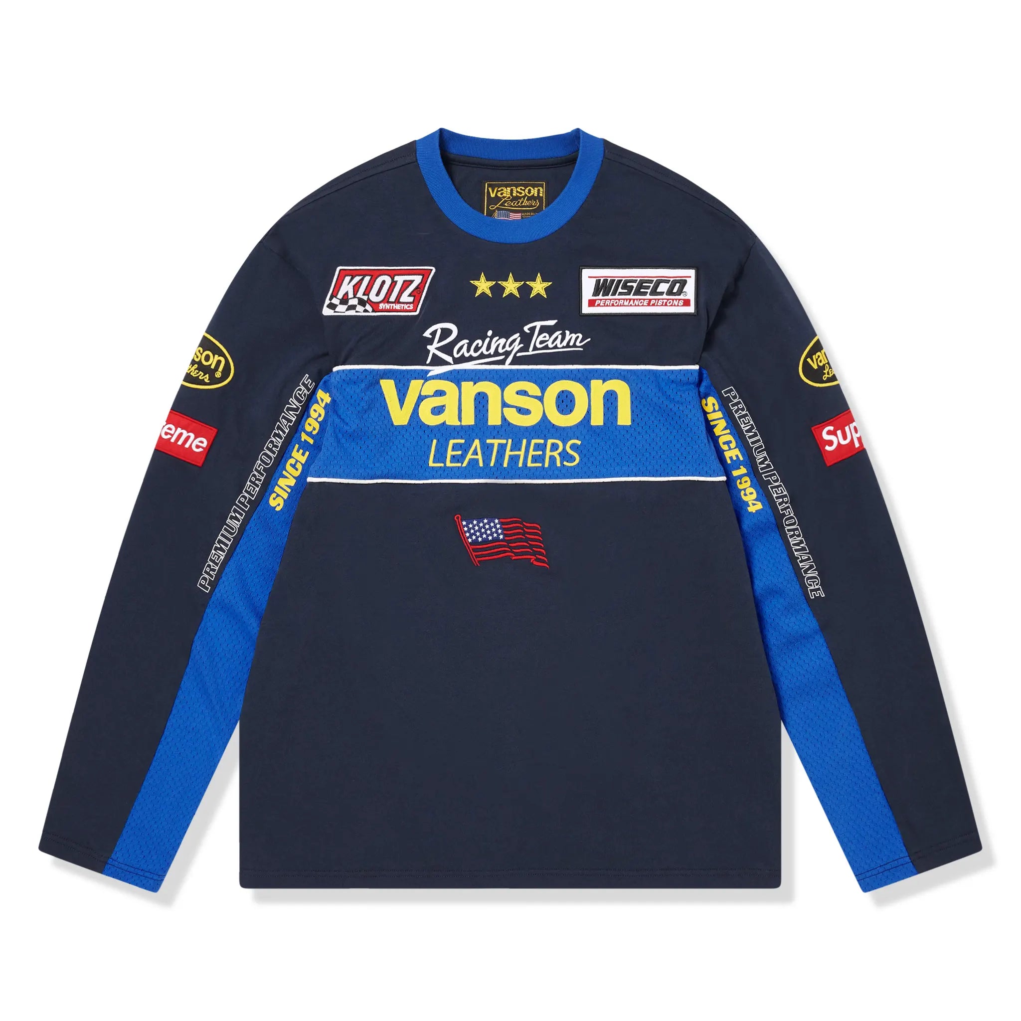 Front View of Supreme x Vanson L/S Navy Top