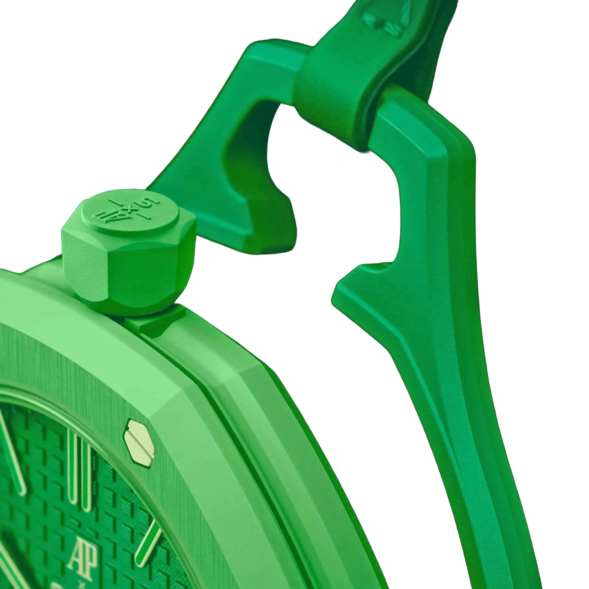 Detailed Side View of Swatch x Audemars Piguet Royal Pop Green Eight SSX03G100N