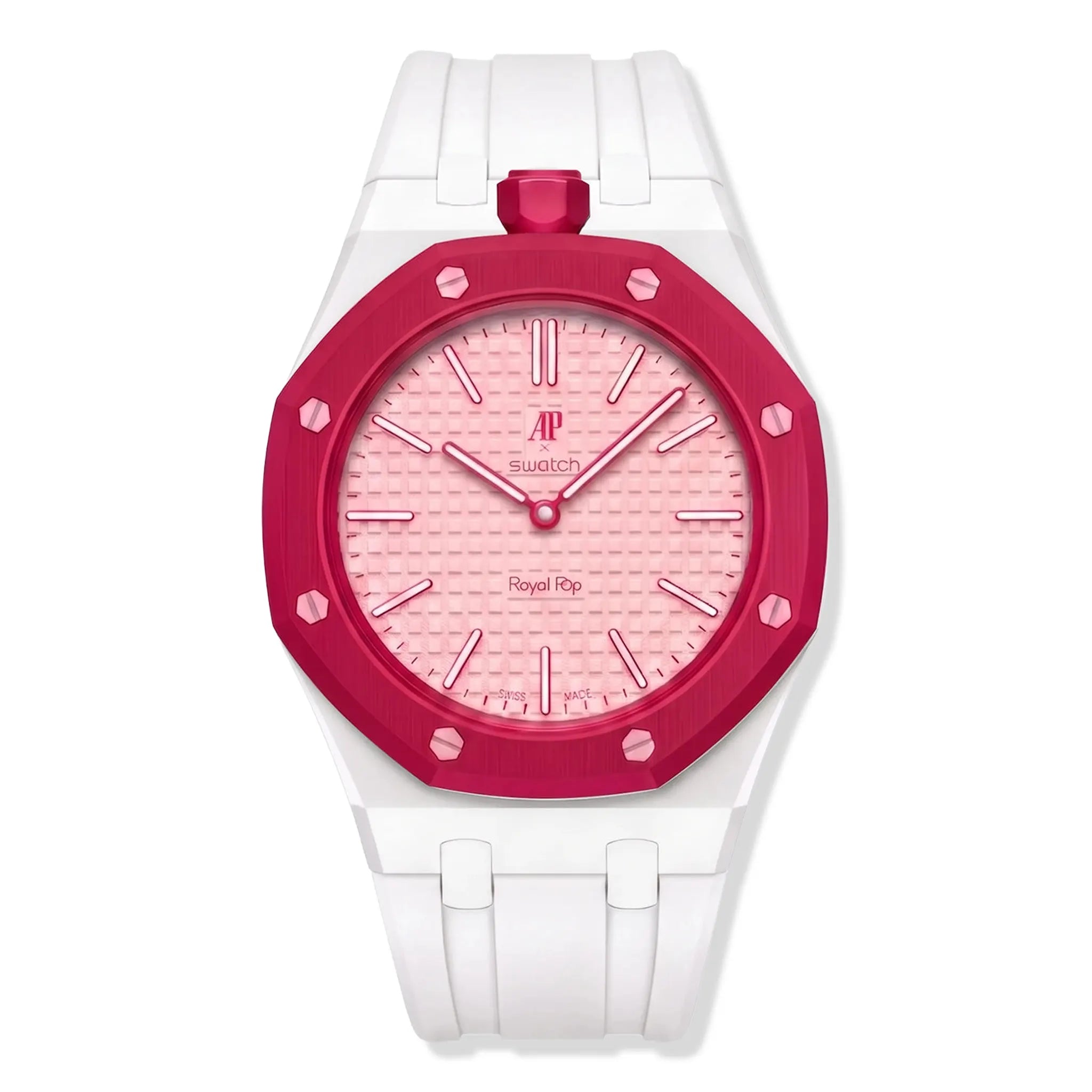 Front View of Swatch x Audemars Piguet Royal Pop Otto Rosso With Rubber Strap