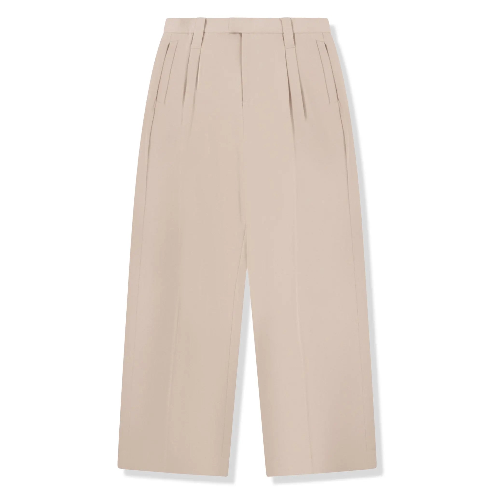 Front View of The Couture Barrel Leg Tailored Stone Trousers