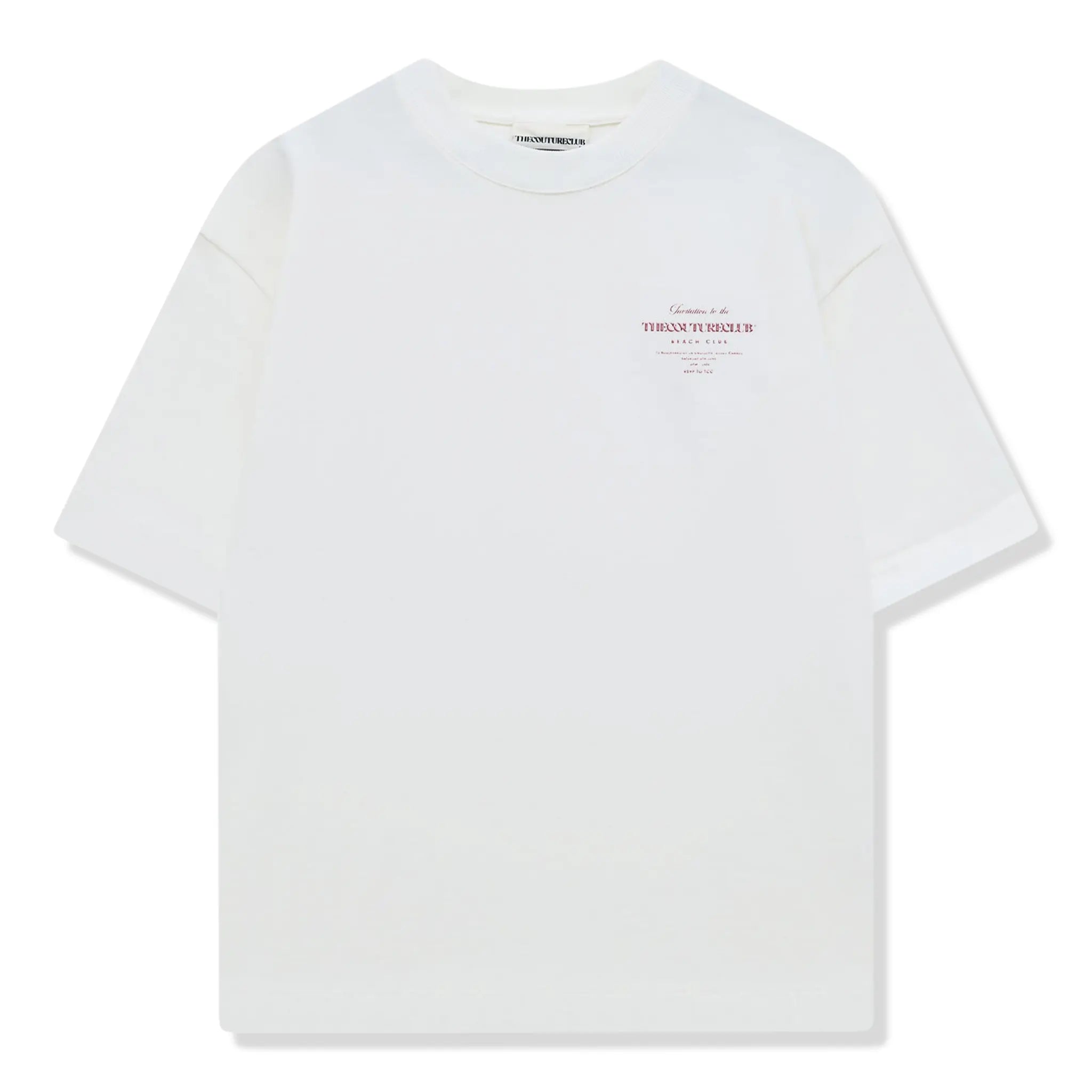 Front View of The Couture Club Beach Club Graphic Off White Pink T-Shirt