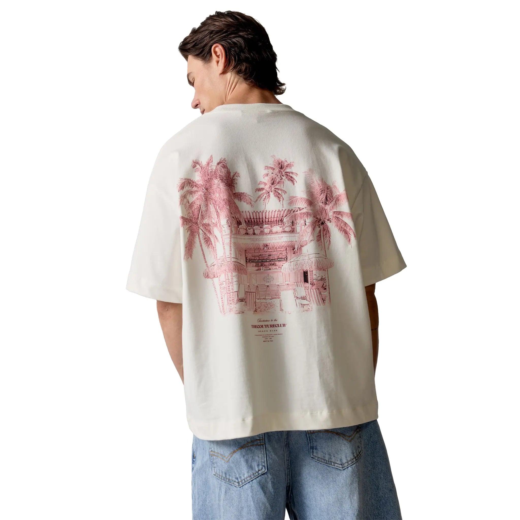Back View of The Couture Club Beach Club Graphic Off White Pink T-Shirt