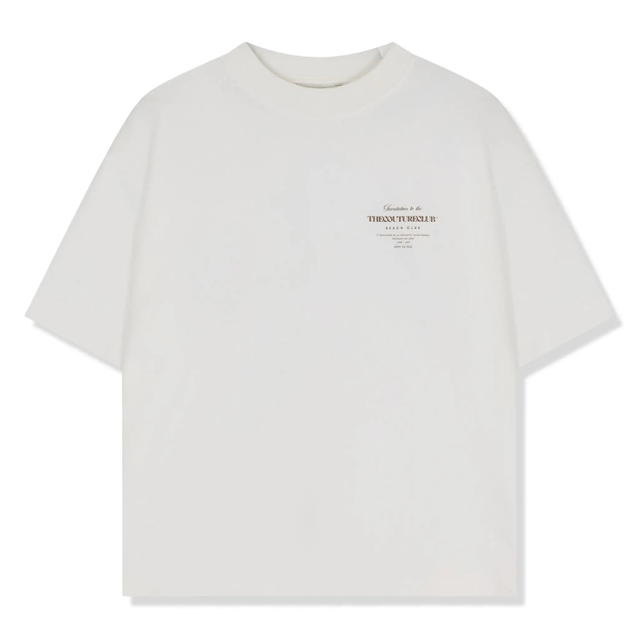 Front View of The Couture Club Beach Club Graphic Off White T-Shirt
