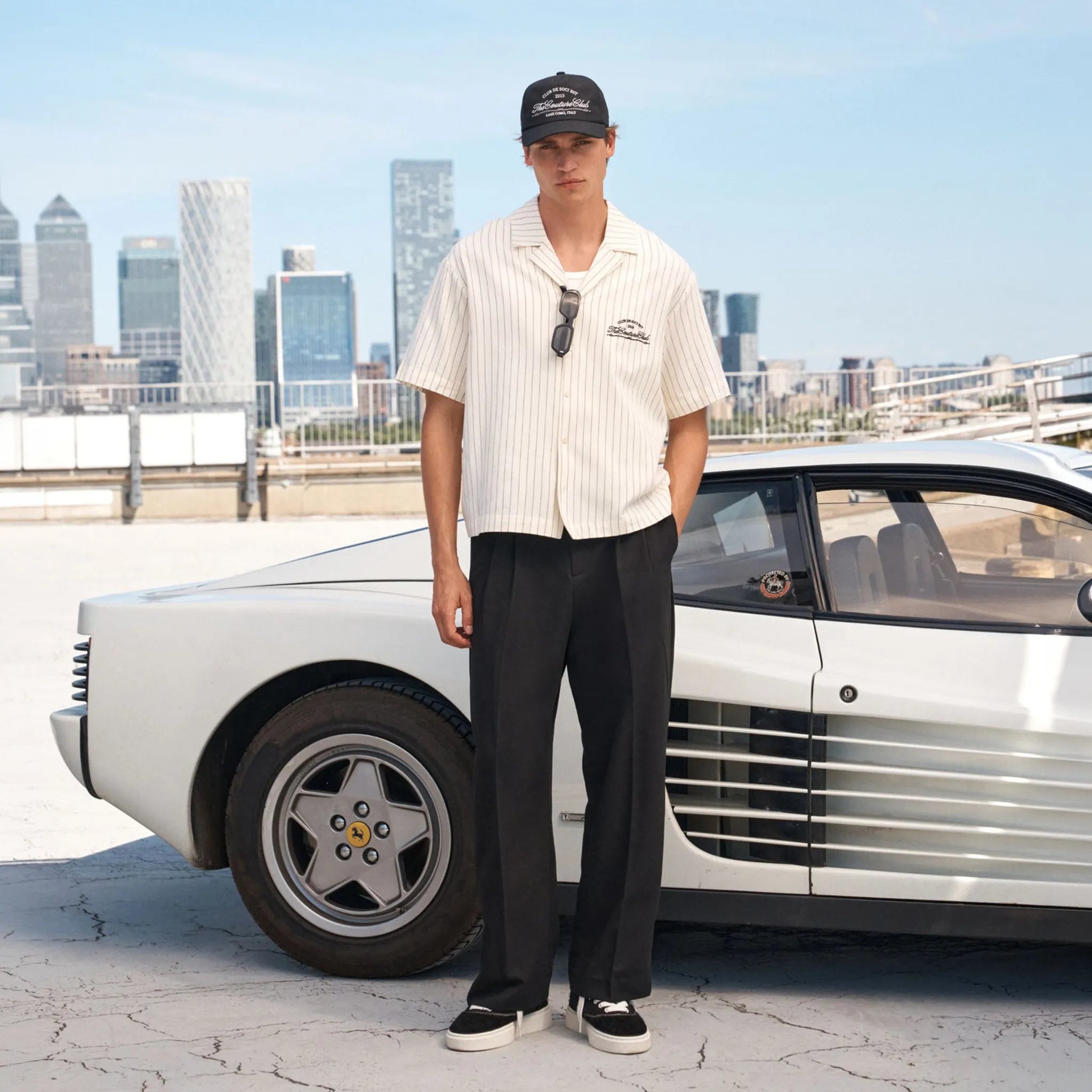 Front View of The Couture Club Club De Soci Stripe Off White Shirt
