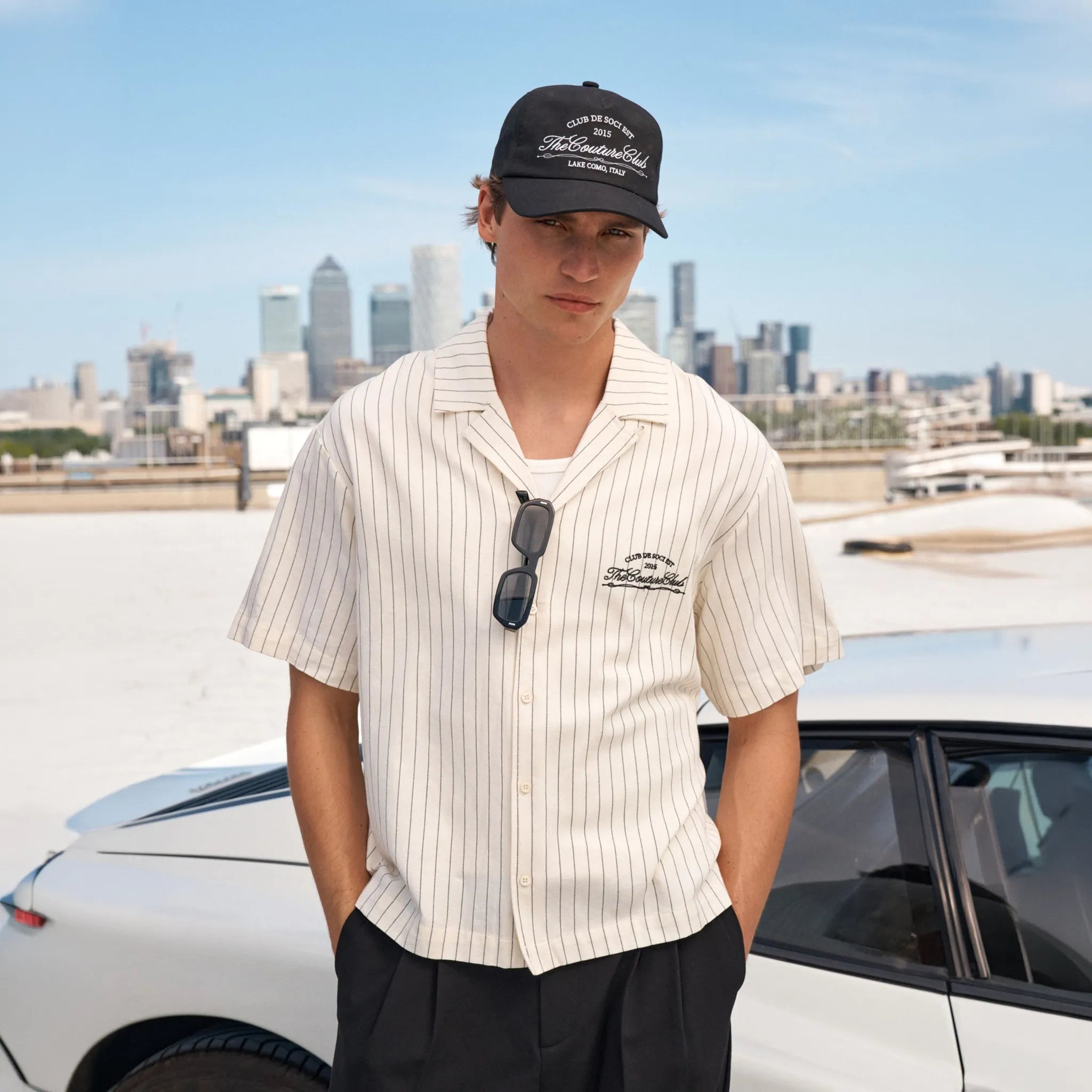 Front View of The Couture Club Club De Soci Stripe Off White Shirt