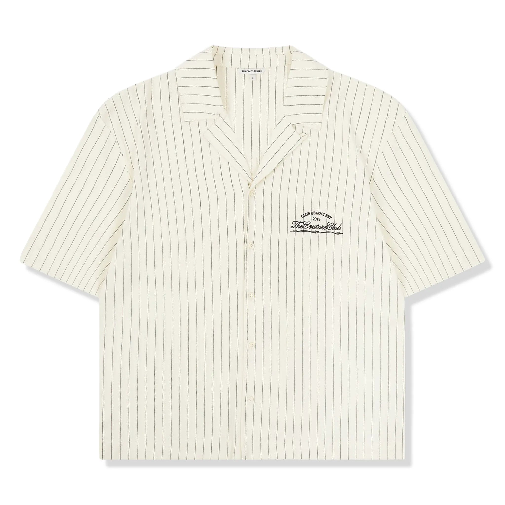 Front View of The Couture Club Club De Soci Stripe Off White Shirt