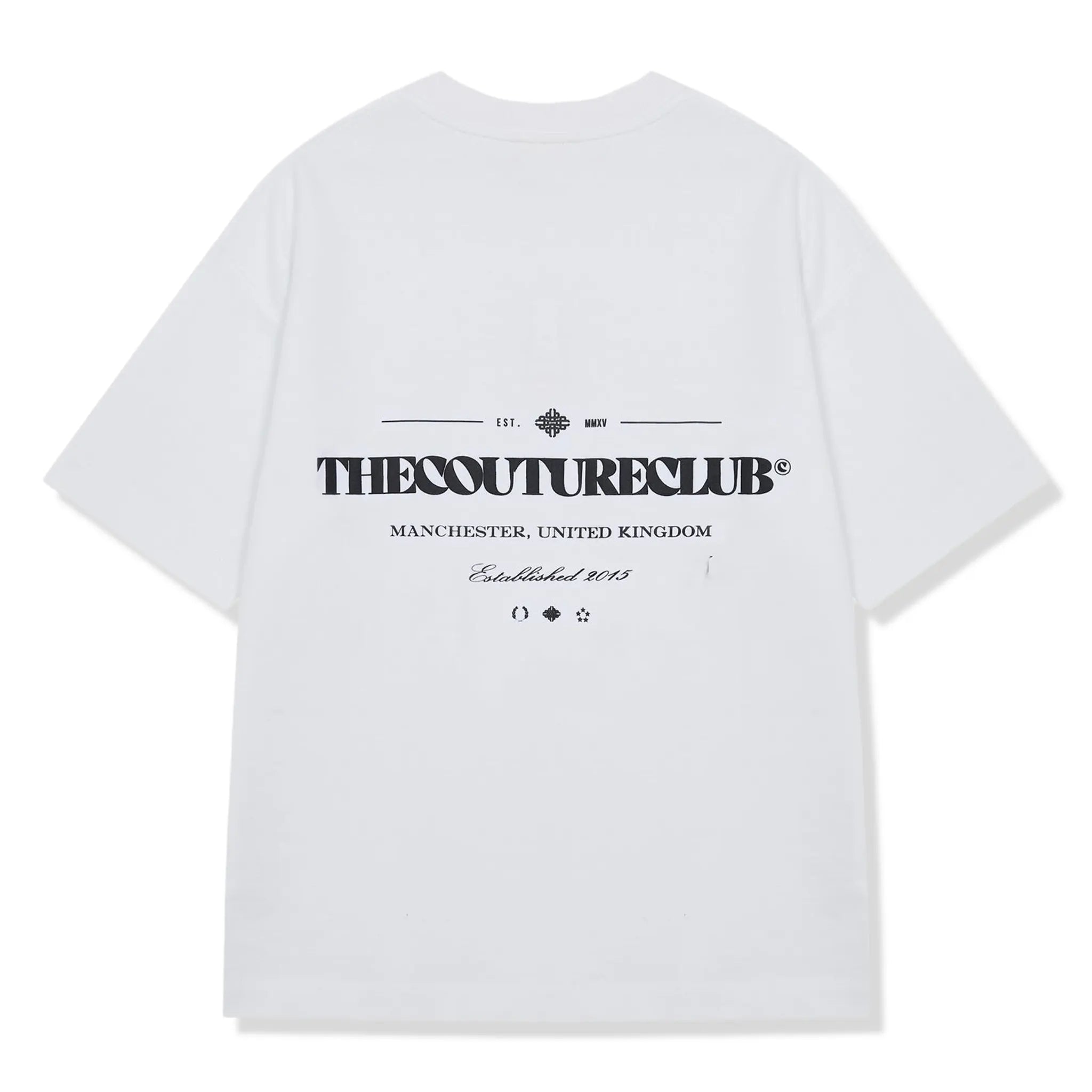 Back View of The Couture Club Copyright Multi Graphic White T-Shirt