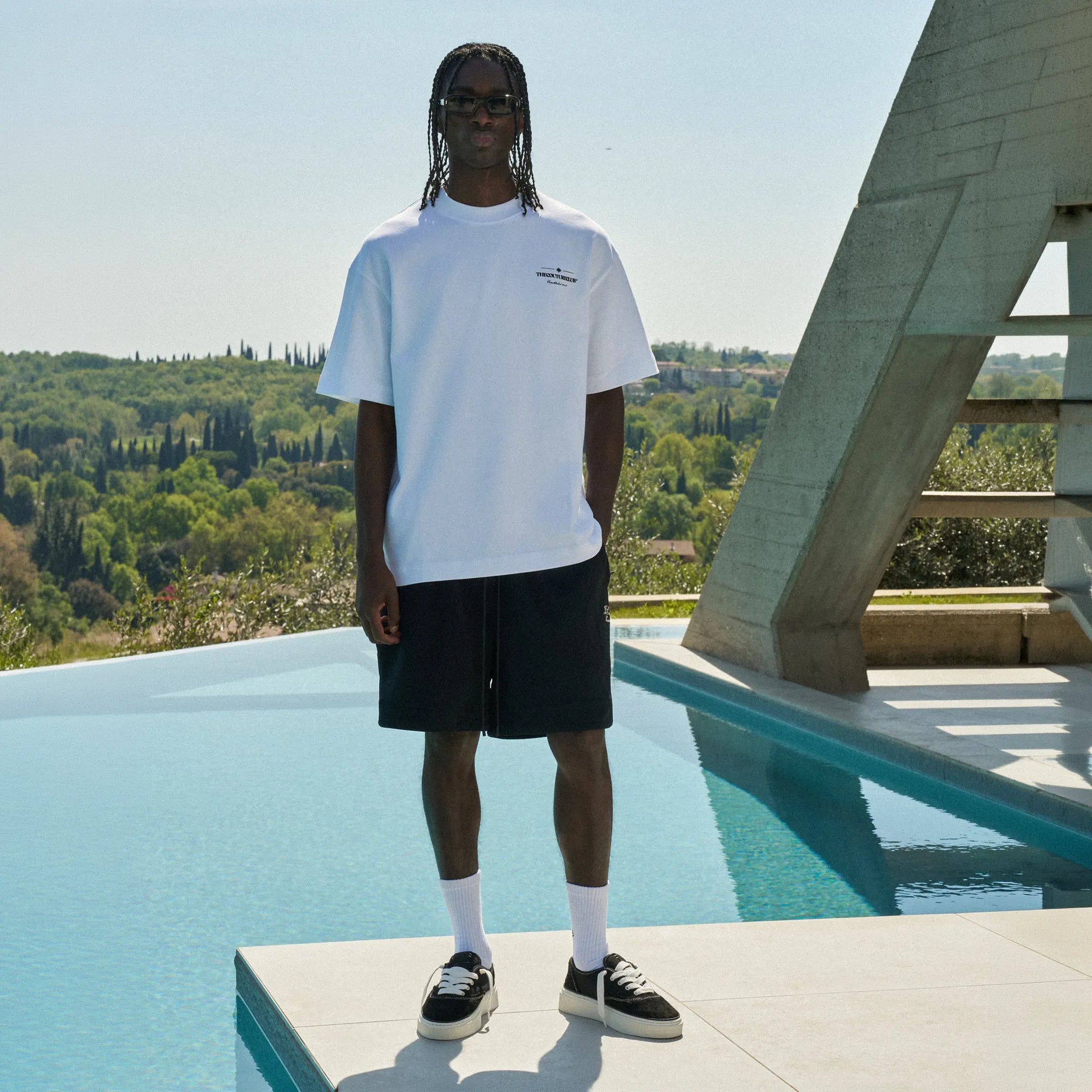Front View of The Couture Club Copyright Multi Graphic White T-Shirt