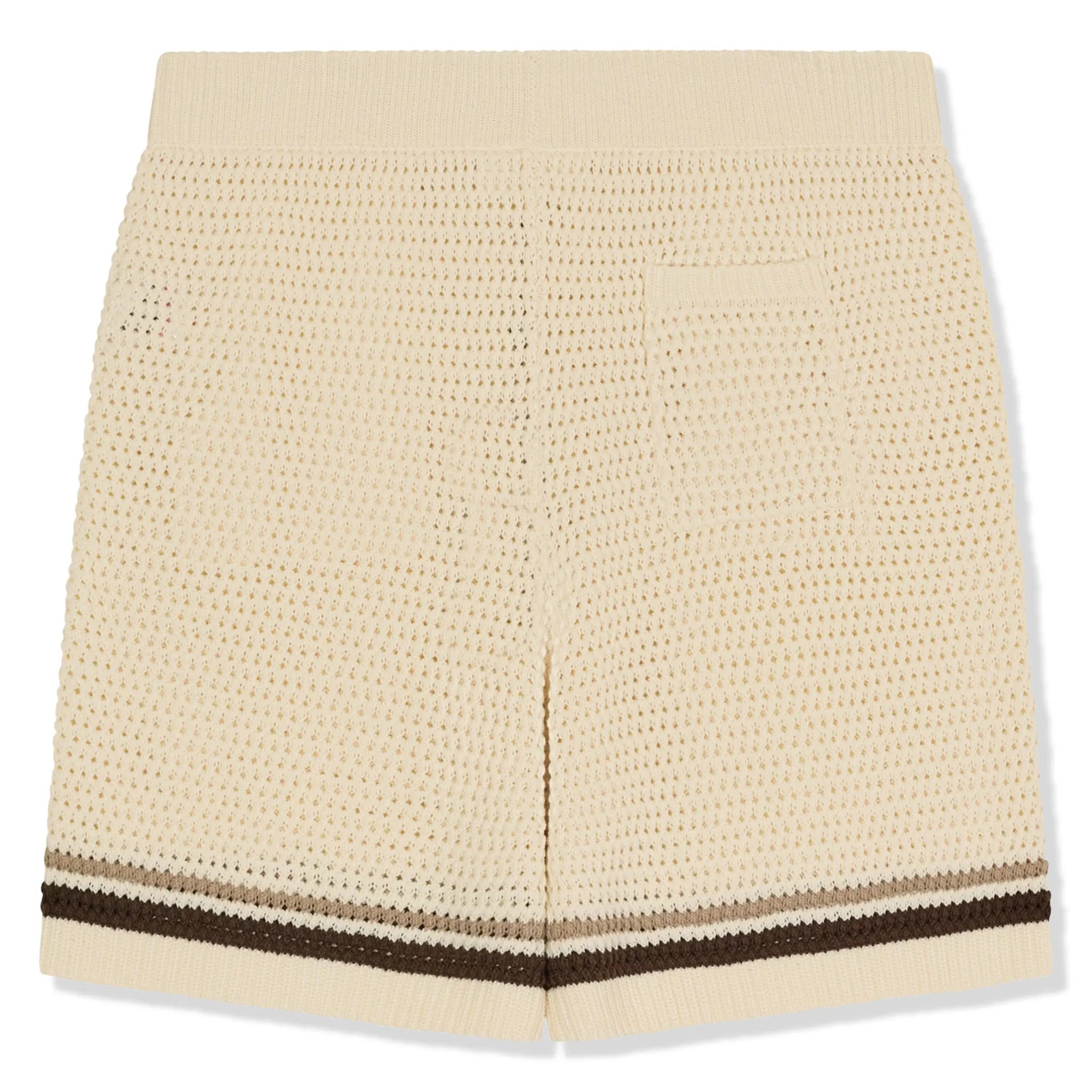Back View of The Couture Club Crochet Knitted Stripe Off White Shorts