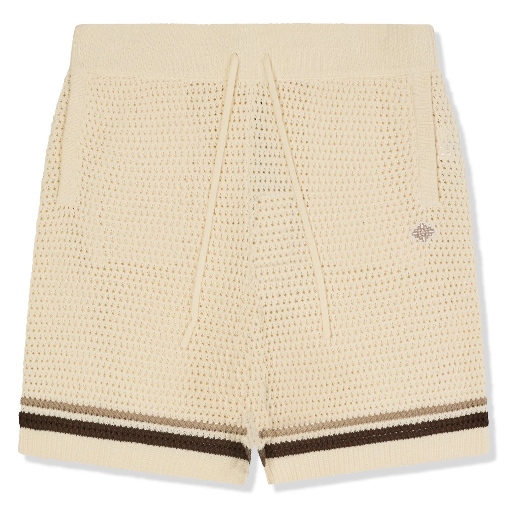 Front View of The Couture Club Crochet Knitted Stripe Off White Shorts