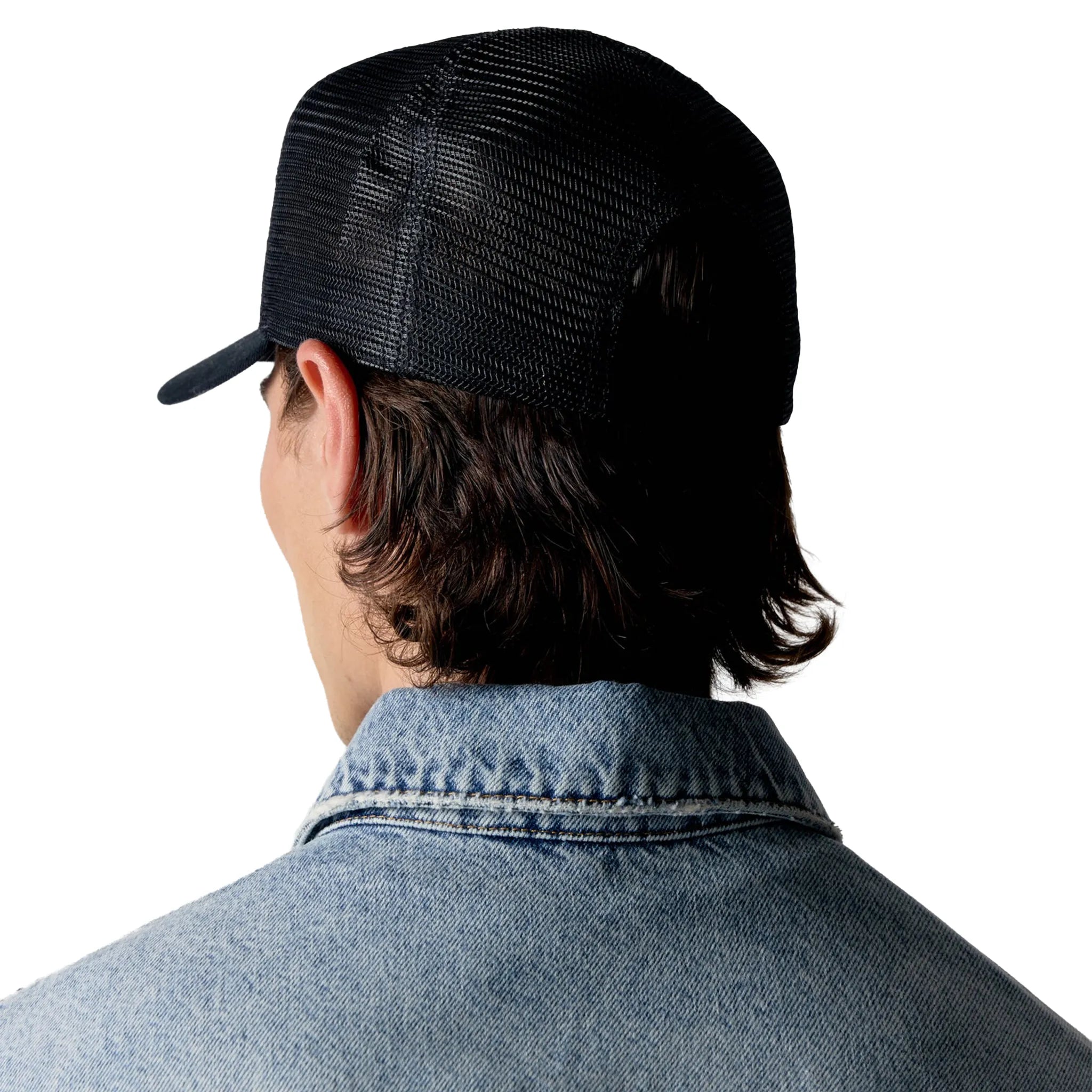 Back Side View of The Couture Club Emblem Embroidered Mesh Black Cap