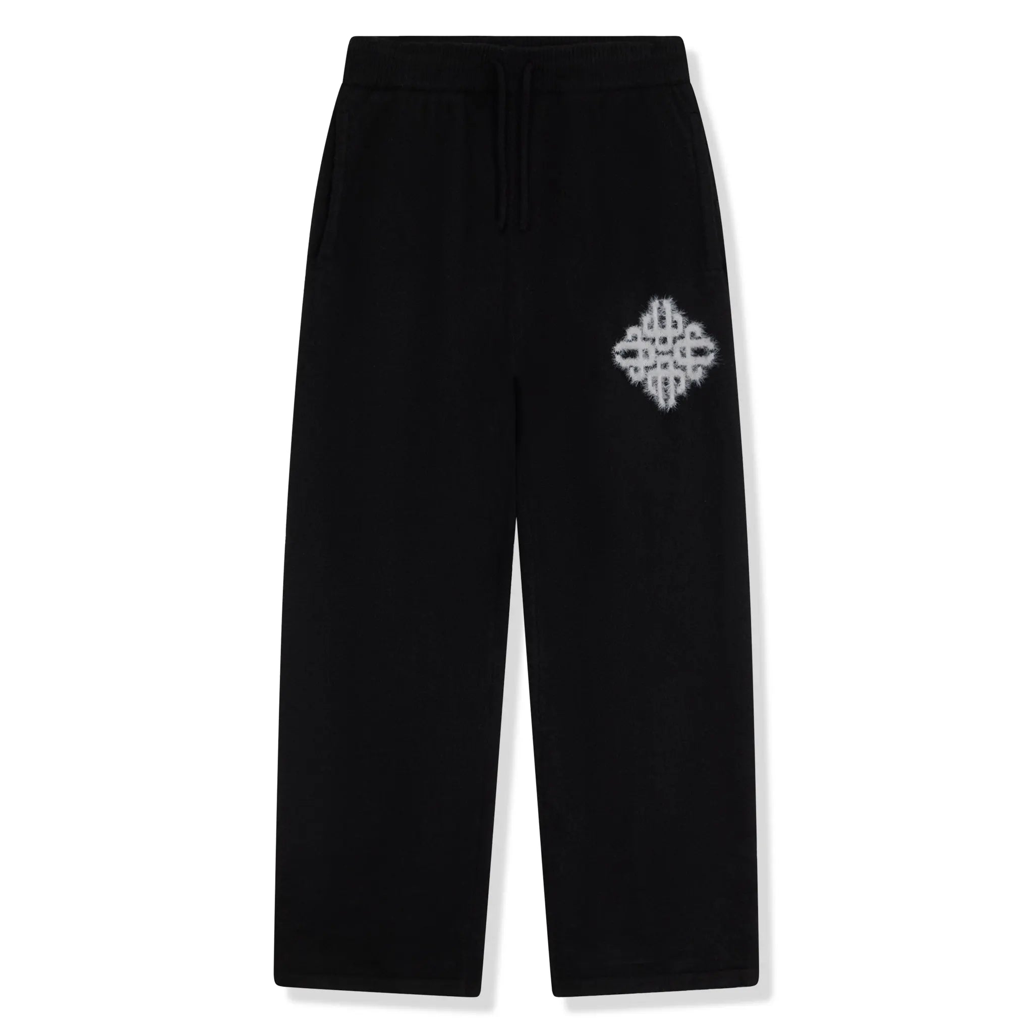Front View of The Couture Club Emblem Fluffy Knit Black Sweatpants