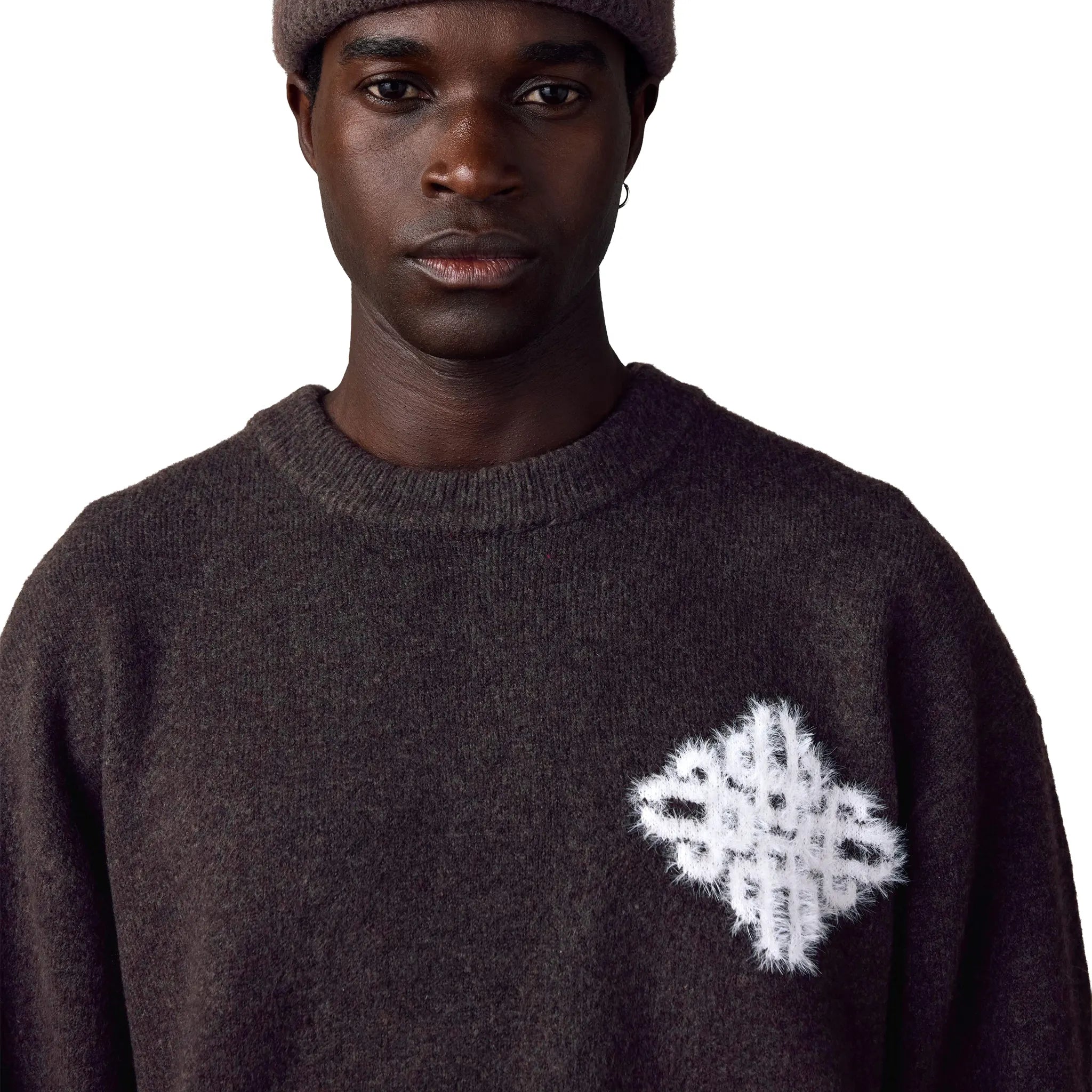 The Couture Club Emblem Fluffy Knit Brown Sweatshirt