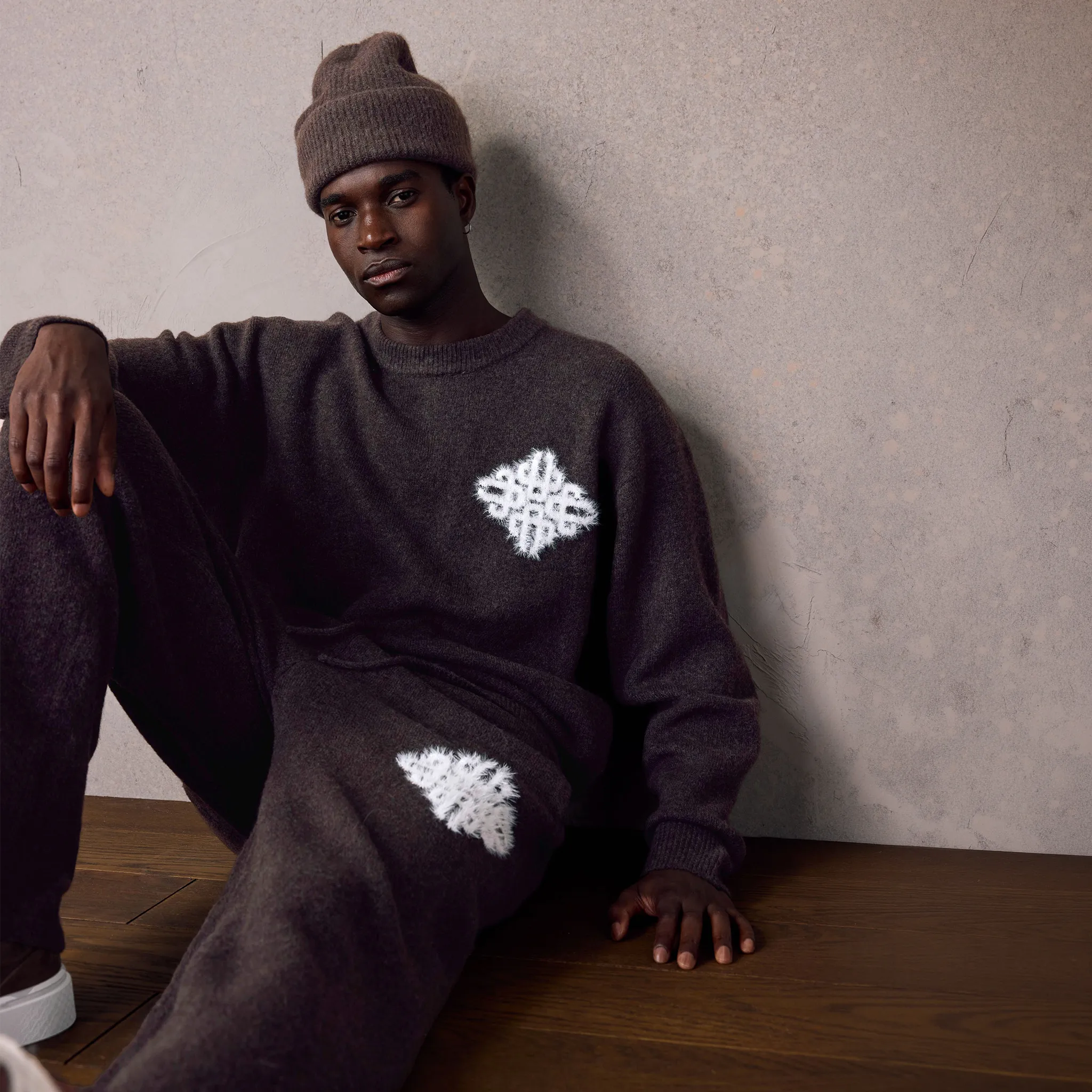The Couture Club Emblem Fluffy Knit Brown Sweatshirt