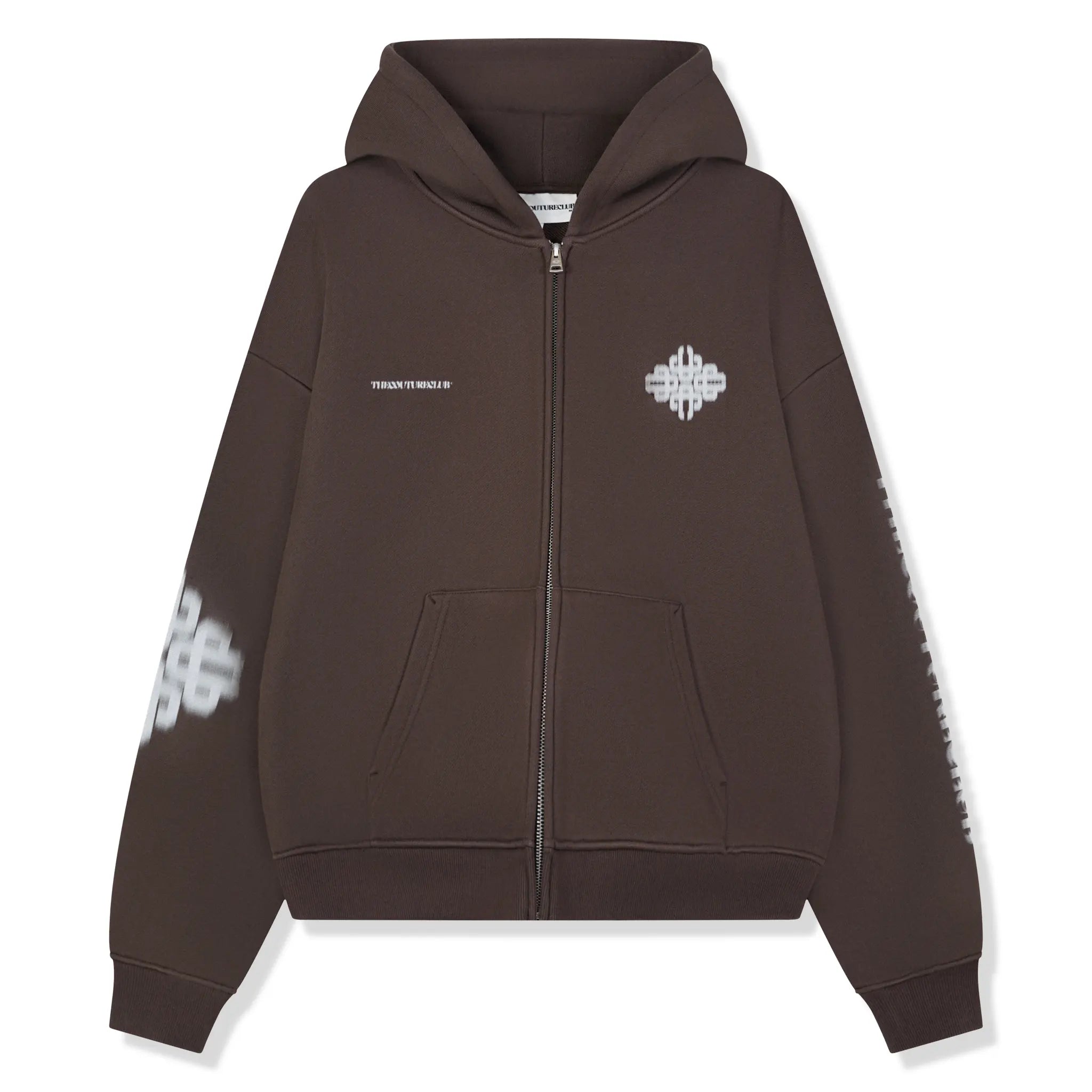 Front View of The Couture Club Motion Blurred Brown Zip-Up Hoodie