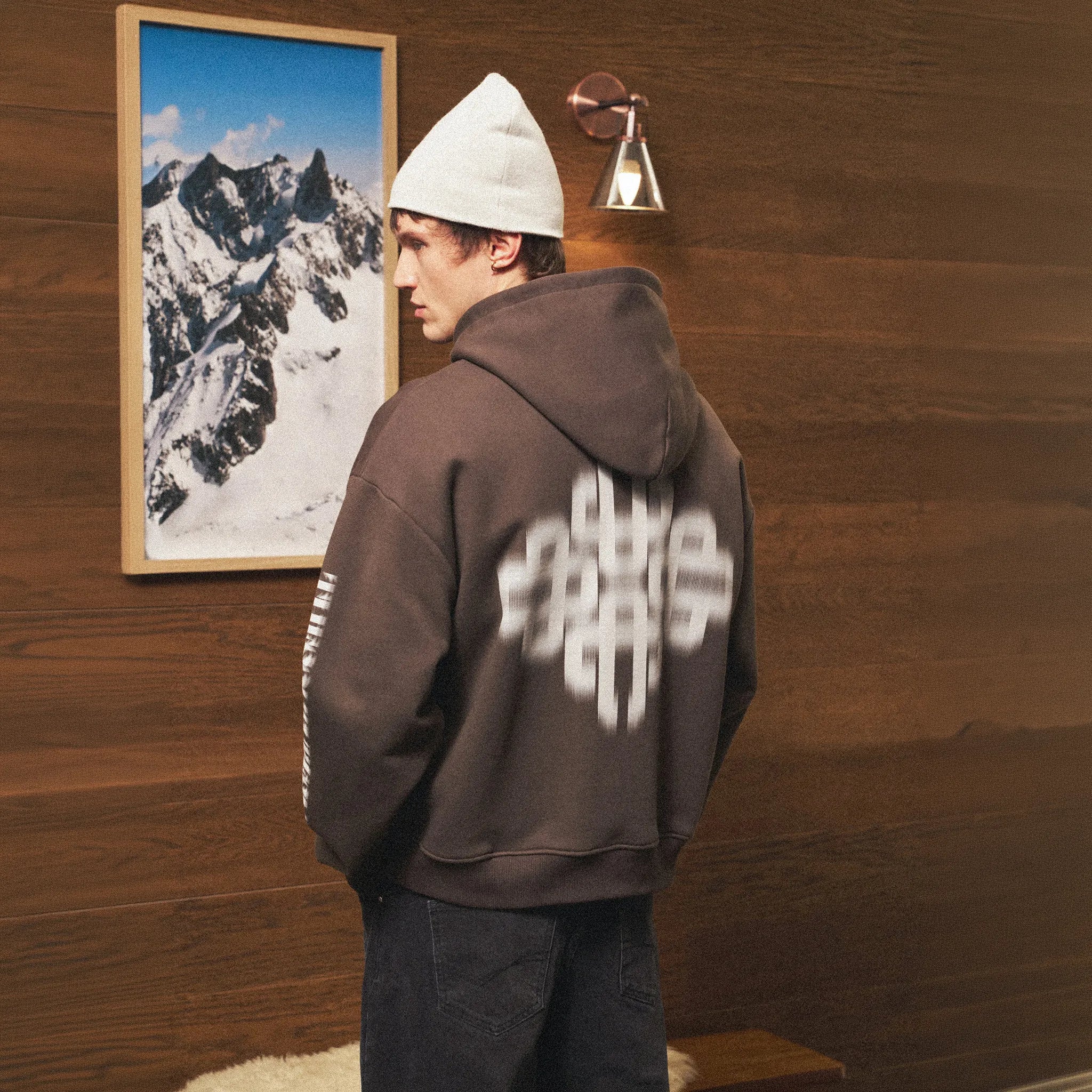 Back View of The Couture Club Motion Blurred Brown Zip-Up Hoodie