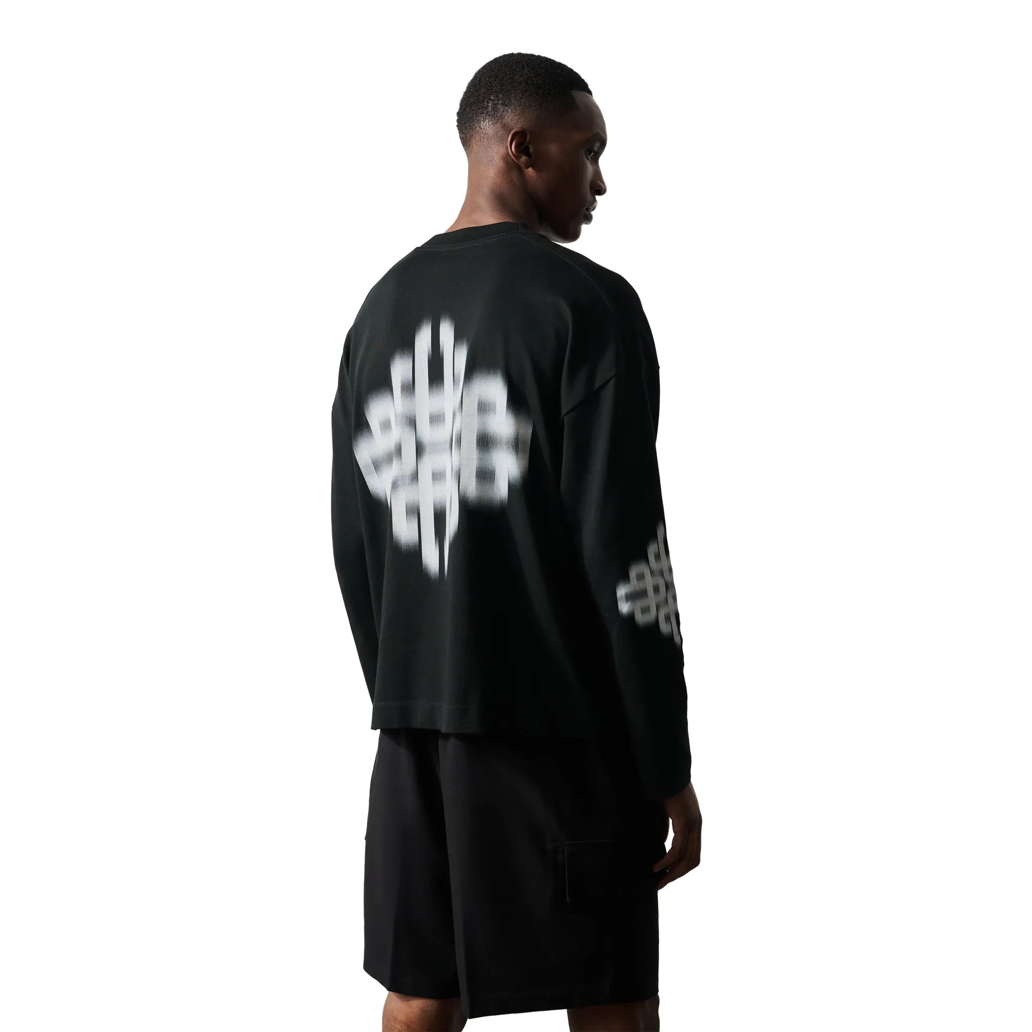 Back View of The Couture Club Motion Blurred L/S Black T-Shirt