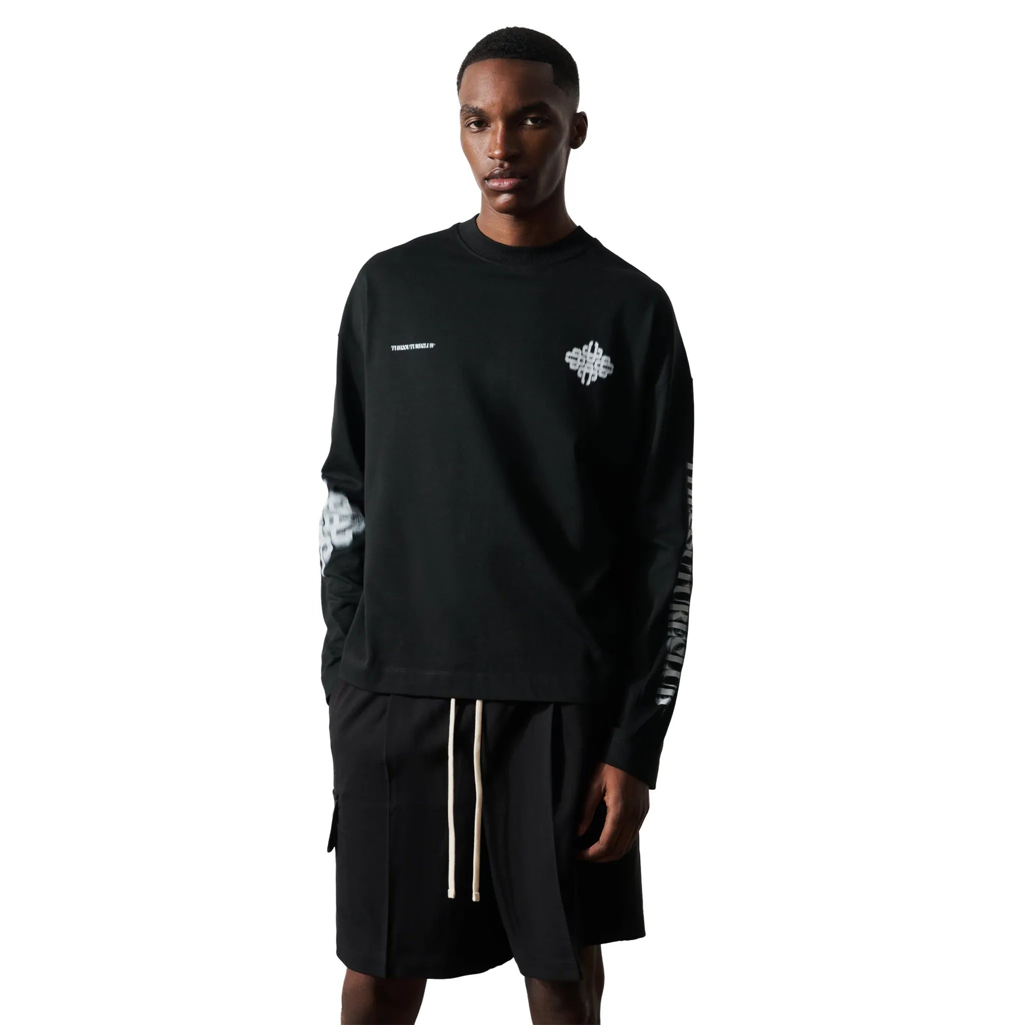Front View of The Couture Club Motion Blurred L/S Black T-Shirt