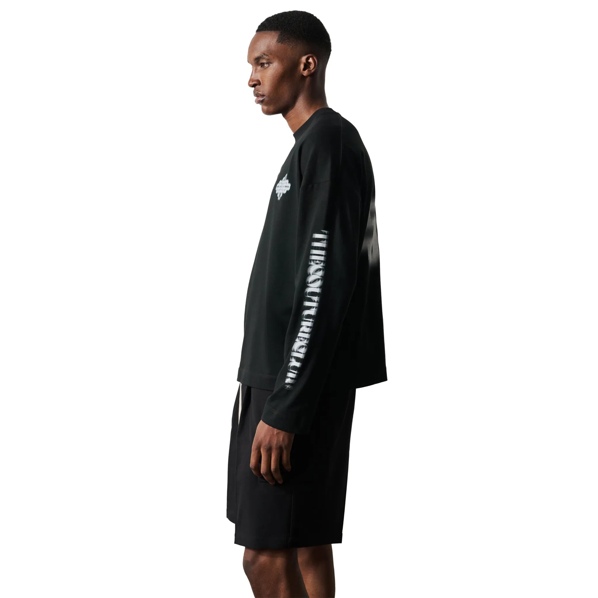 Side View of The Couture Club Motion Blurred L/S Black T-Shirt