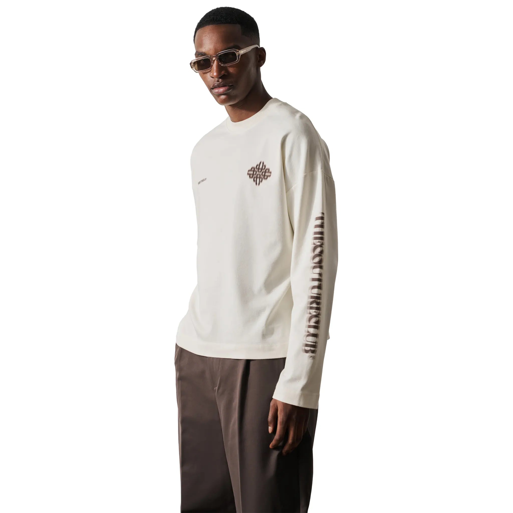 Front View of View of The Couture Club Motion Blurred L/S Off White T-Shirt