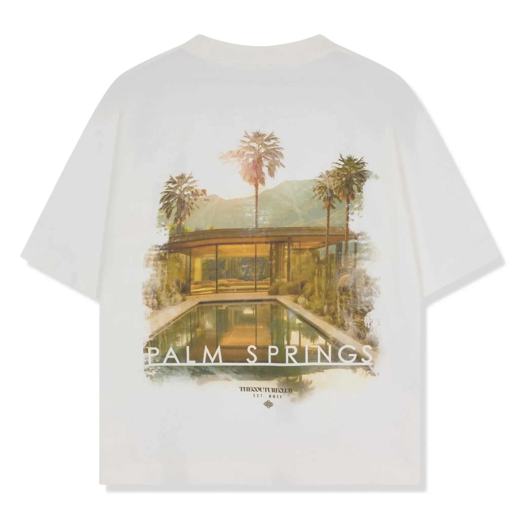 Back View of The Couture Club Palm Springs Graphic Off White T-Shirt