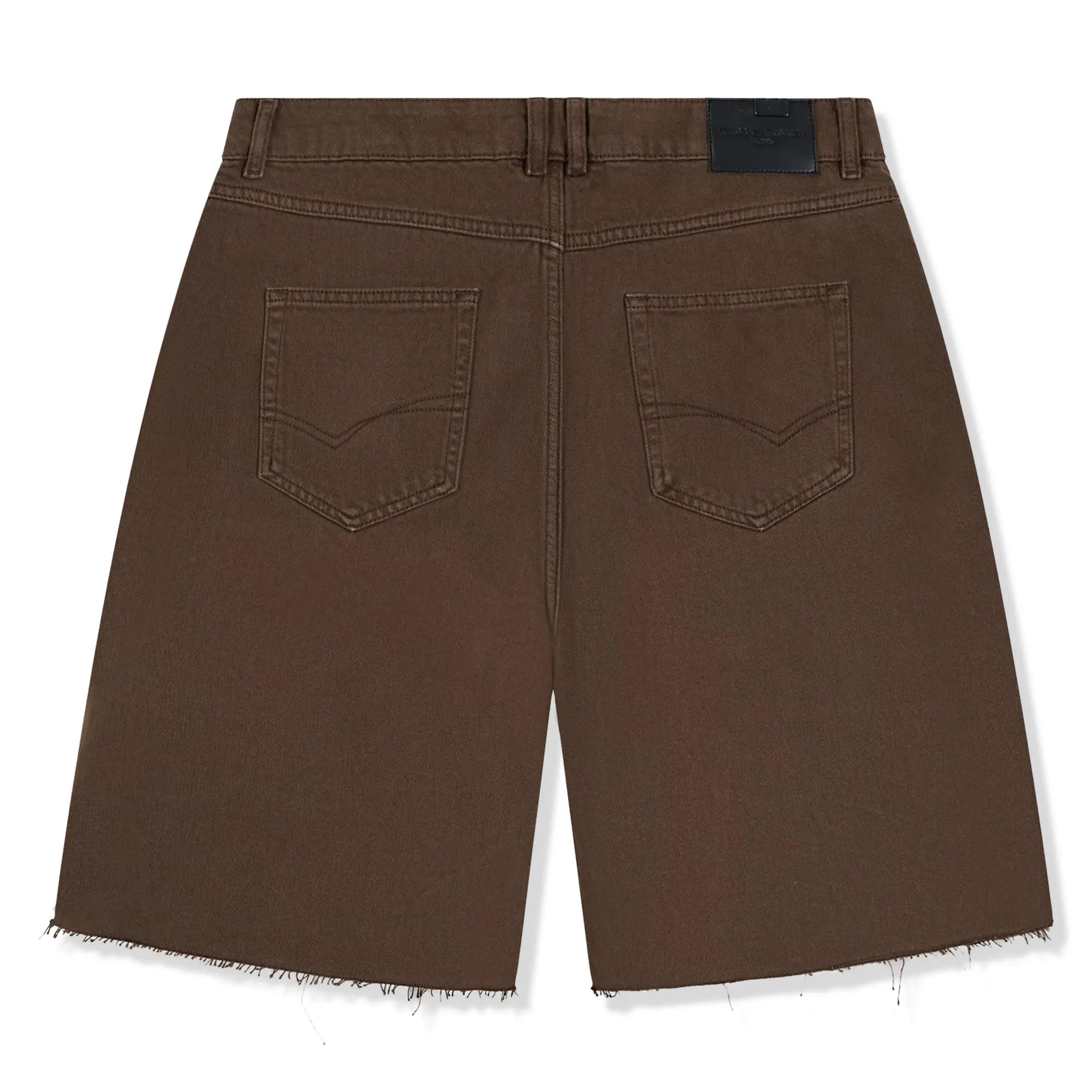 Back View of The Couture Club Raw Edge Brown Denim Shorts