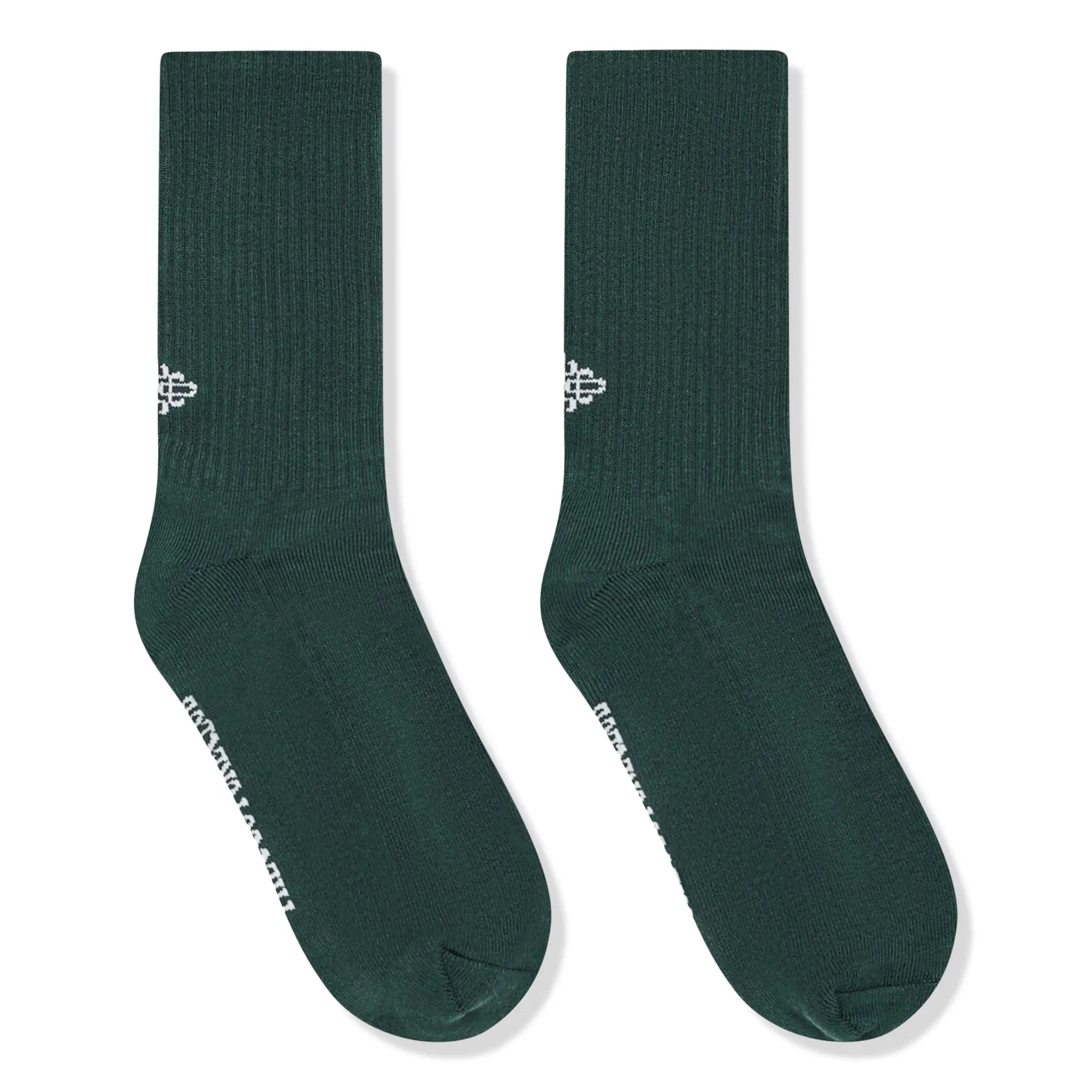Front View of The Couture Club Reverse Emblem Copyright Green Socks
