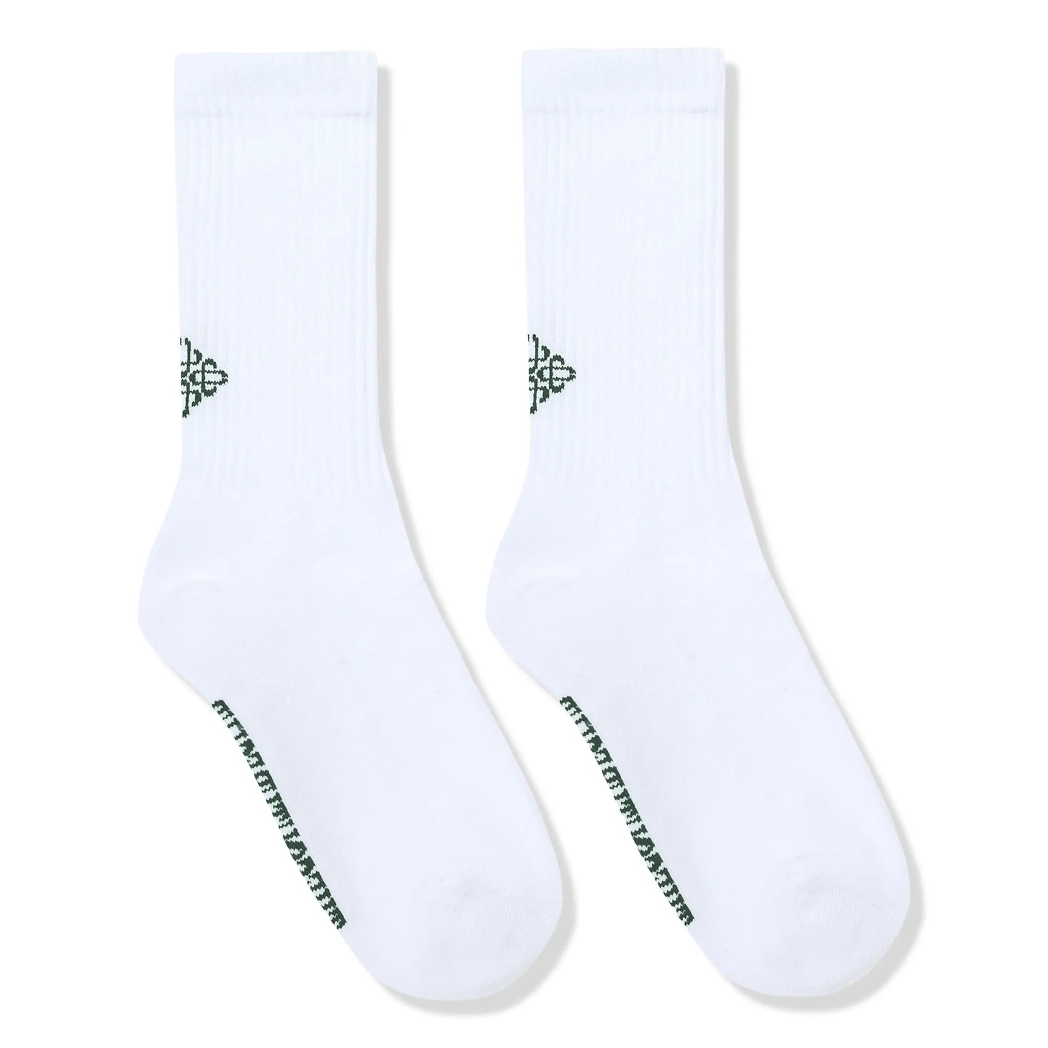 Front View of The Couture Club Reverse Emblem Copyright White Green Socks