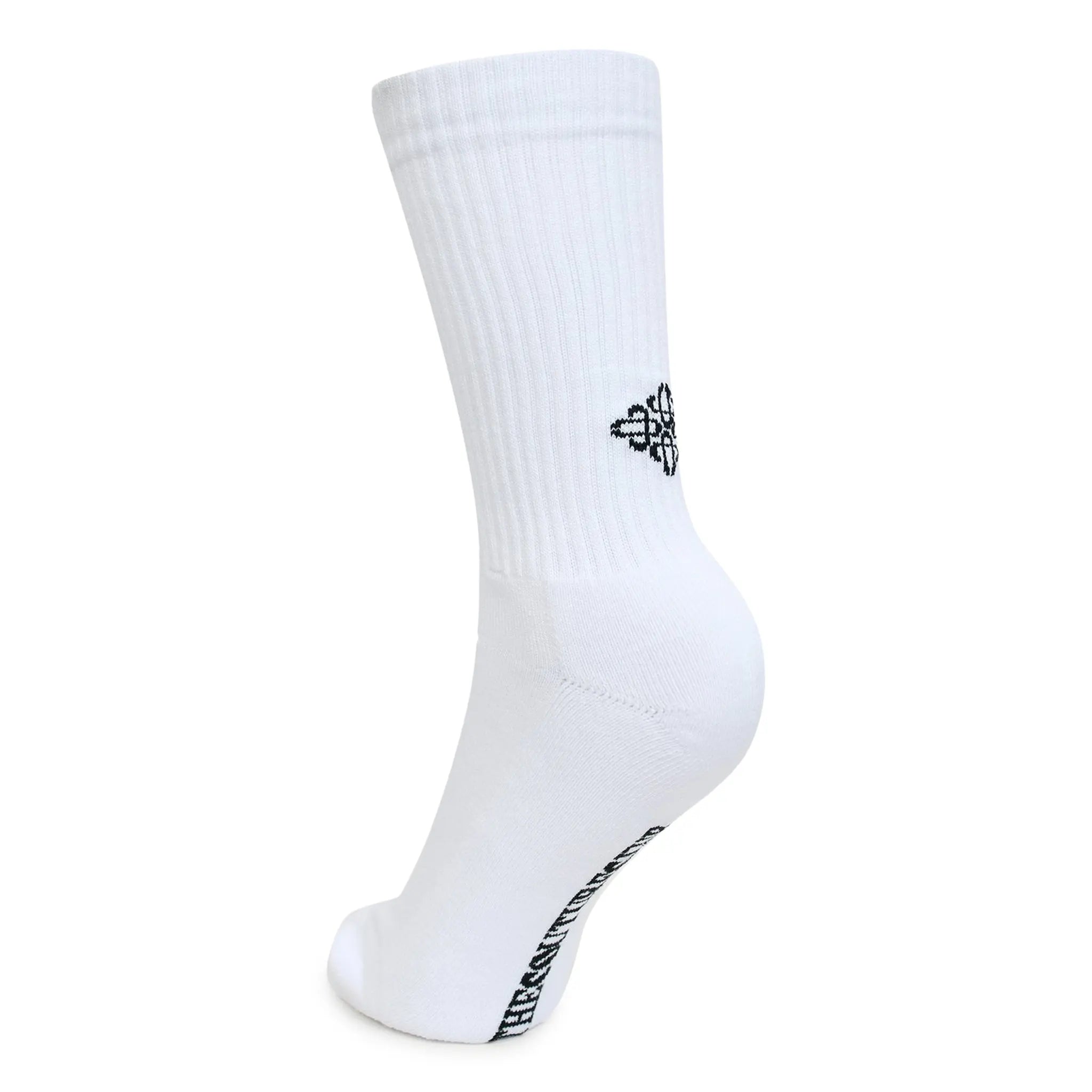 Back View of The Couture Club Reverse Emblem Copyright White Socks