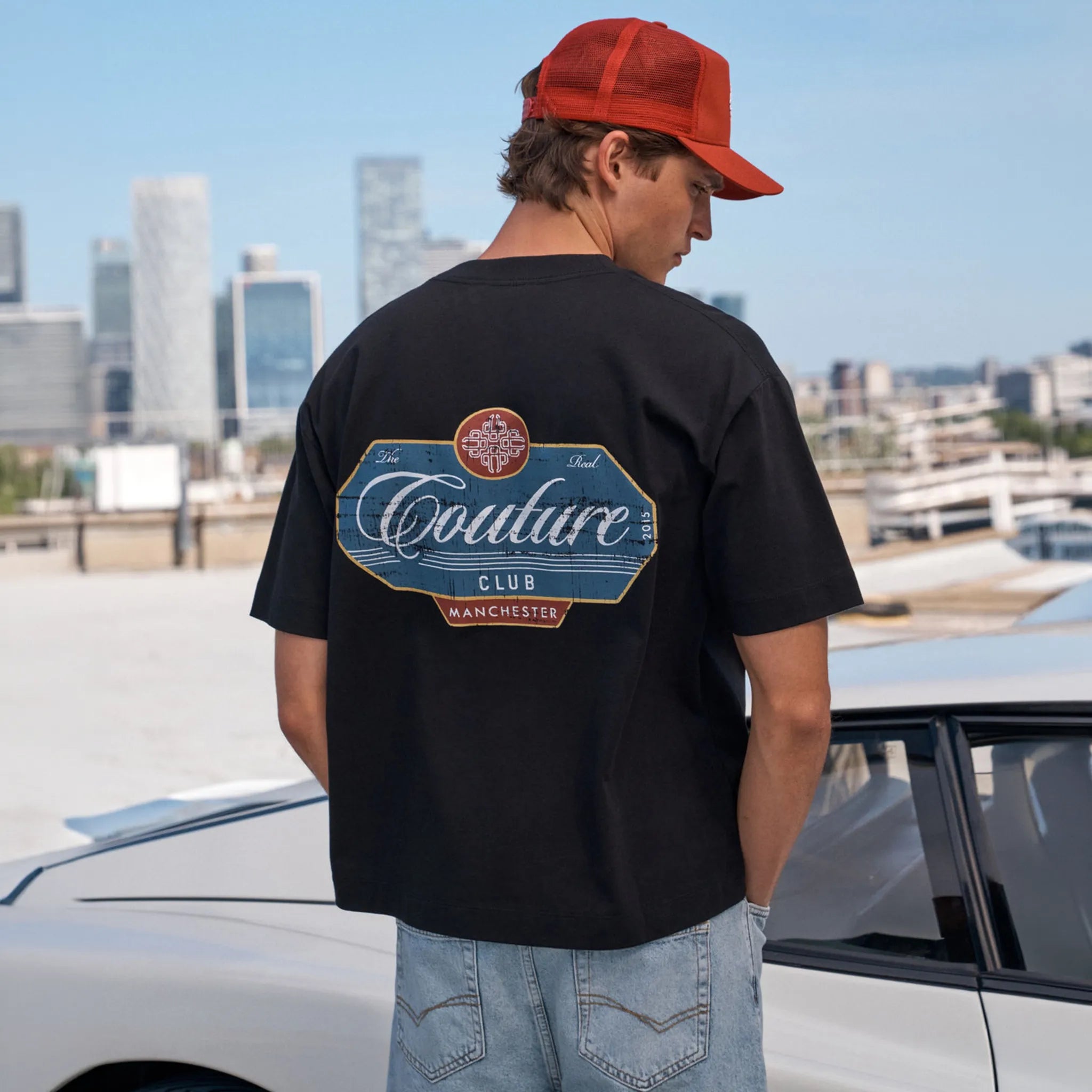 Back View of The Couture Club Vintage Script Graphic Black T-Shirt