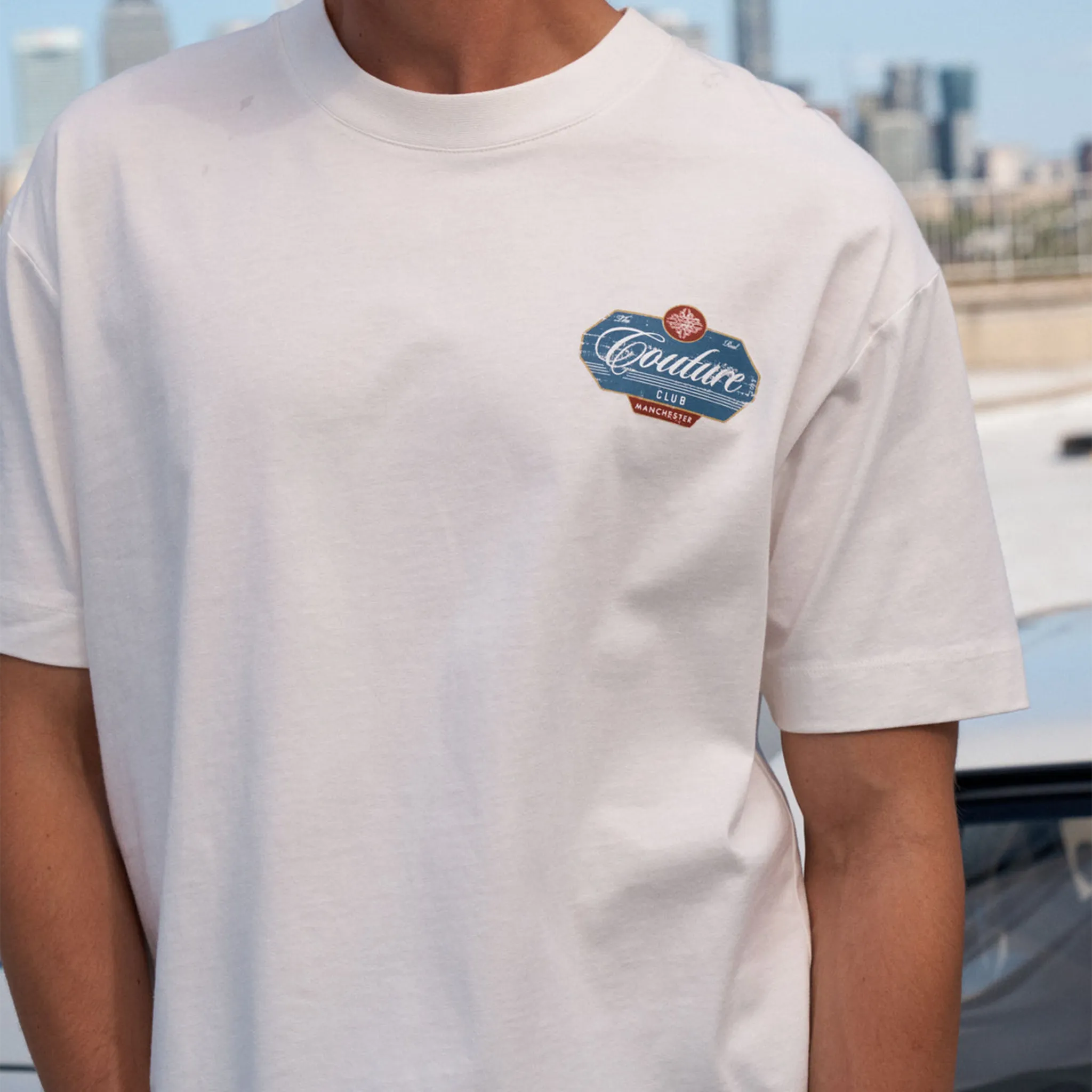 Detailed View of The Couture Club Vintage Script Graphic Off White T-Shirt