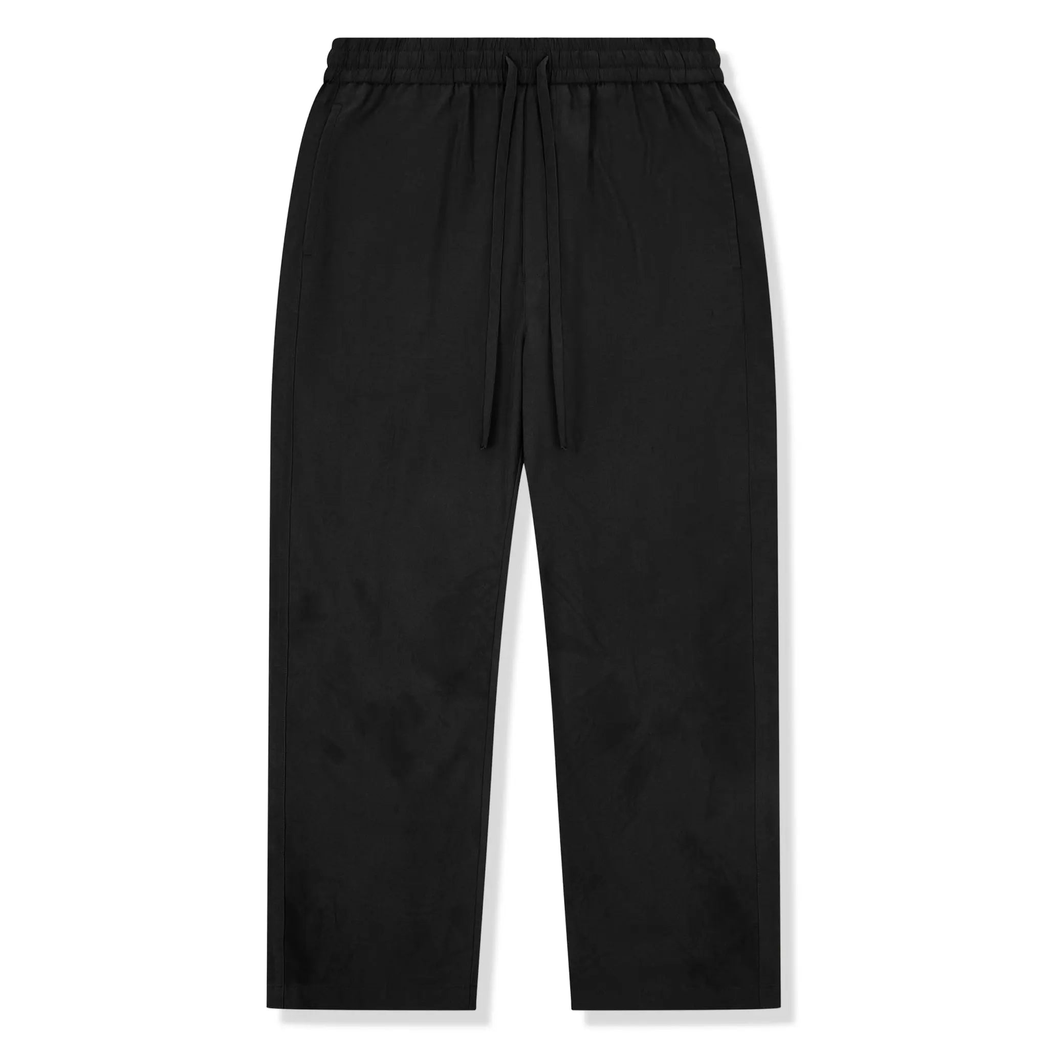 Front View of The Couture Cupro Panelled Black Trousers
