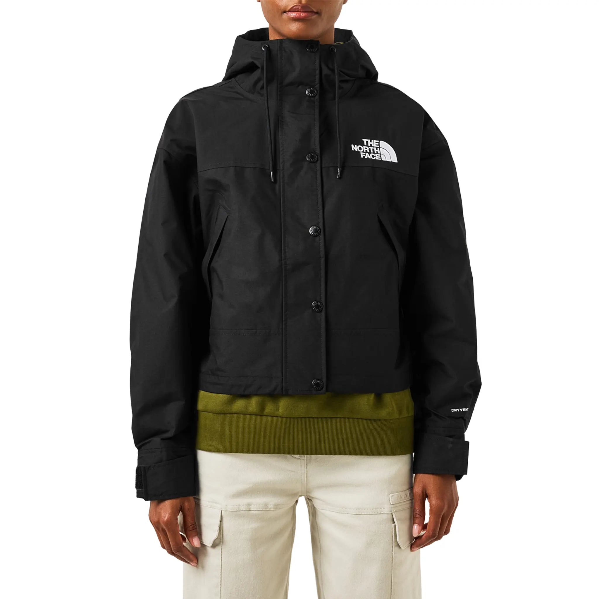 Model Front View of The North Face Mountain Short Black Jacket