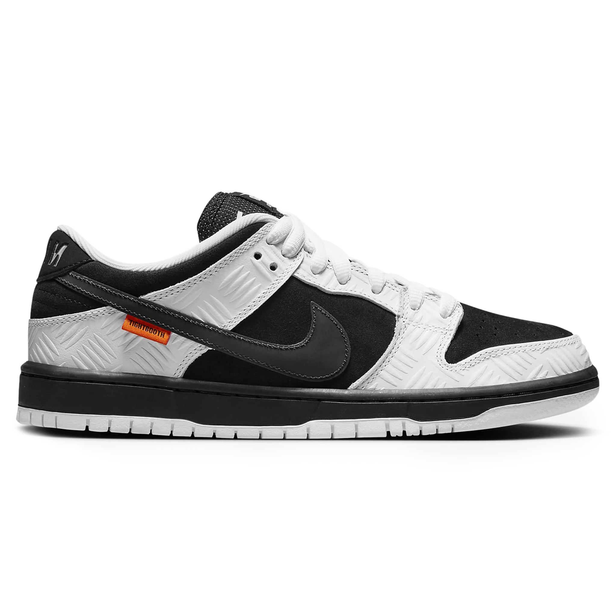 Side view of Tightbooth X Nike SB Dunk Low Black White FD2629-100
