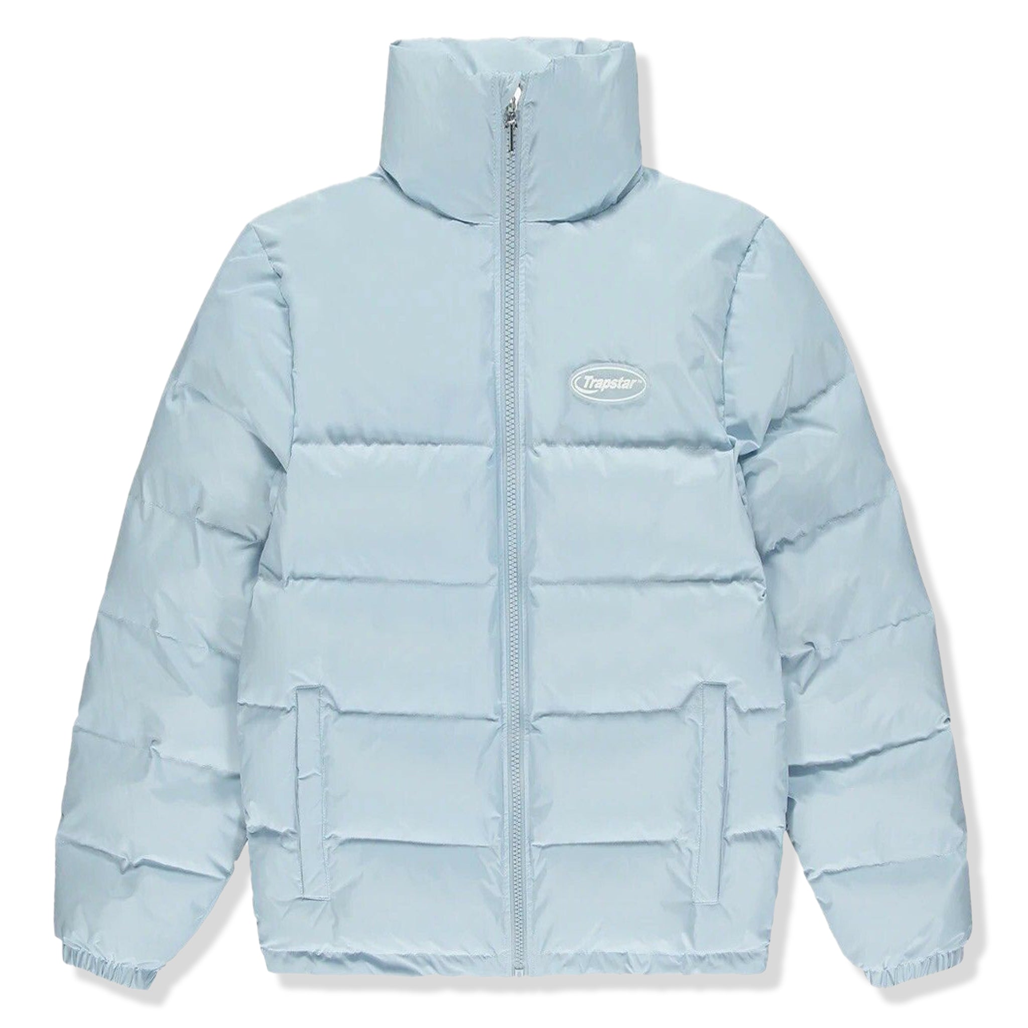 Front view of Trapstar Hyperdrive Puffer Sky Blue Nike Jacket