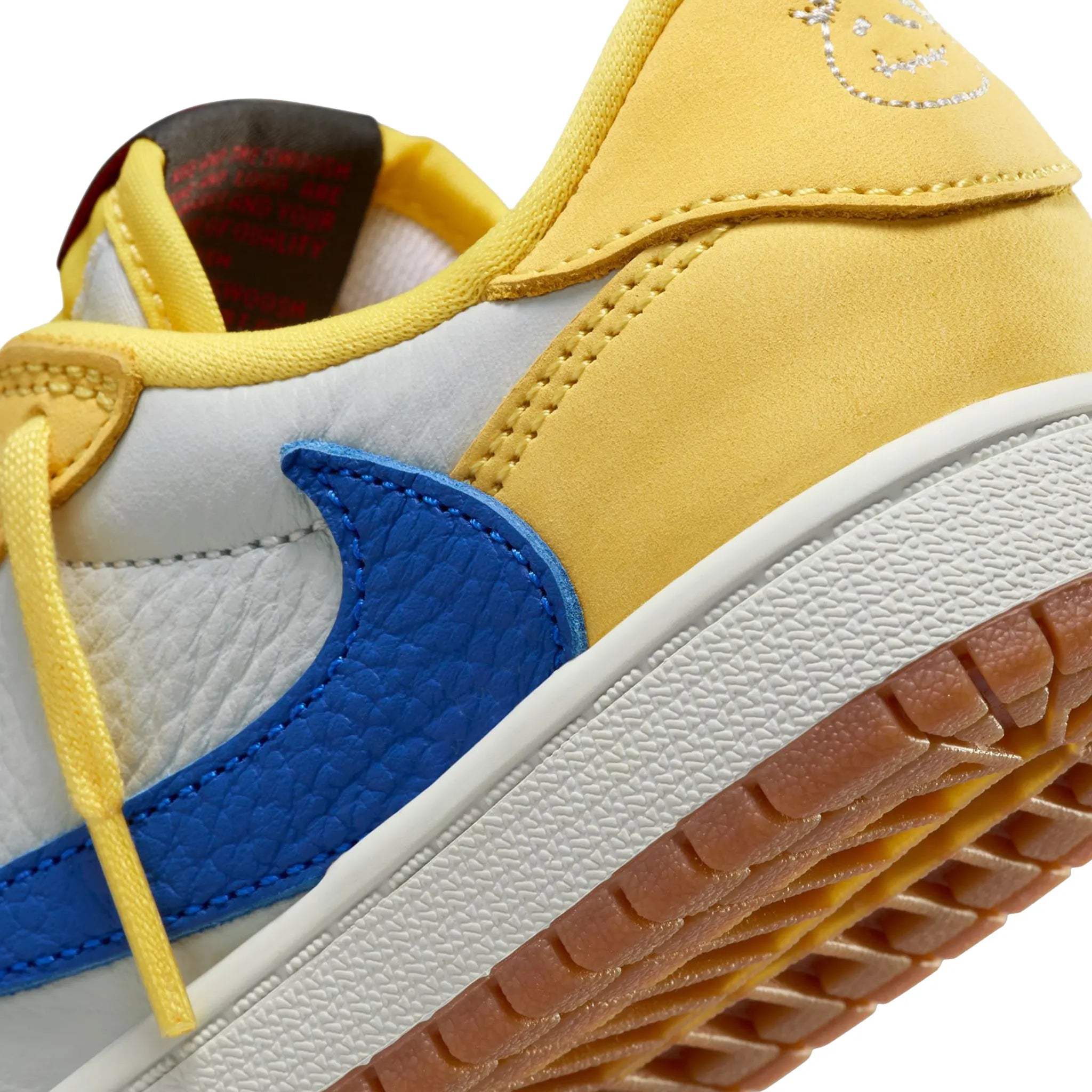 Heel logo View of travis scott x air jordan 1 low canary ps dz5909-700