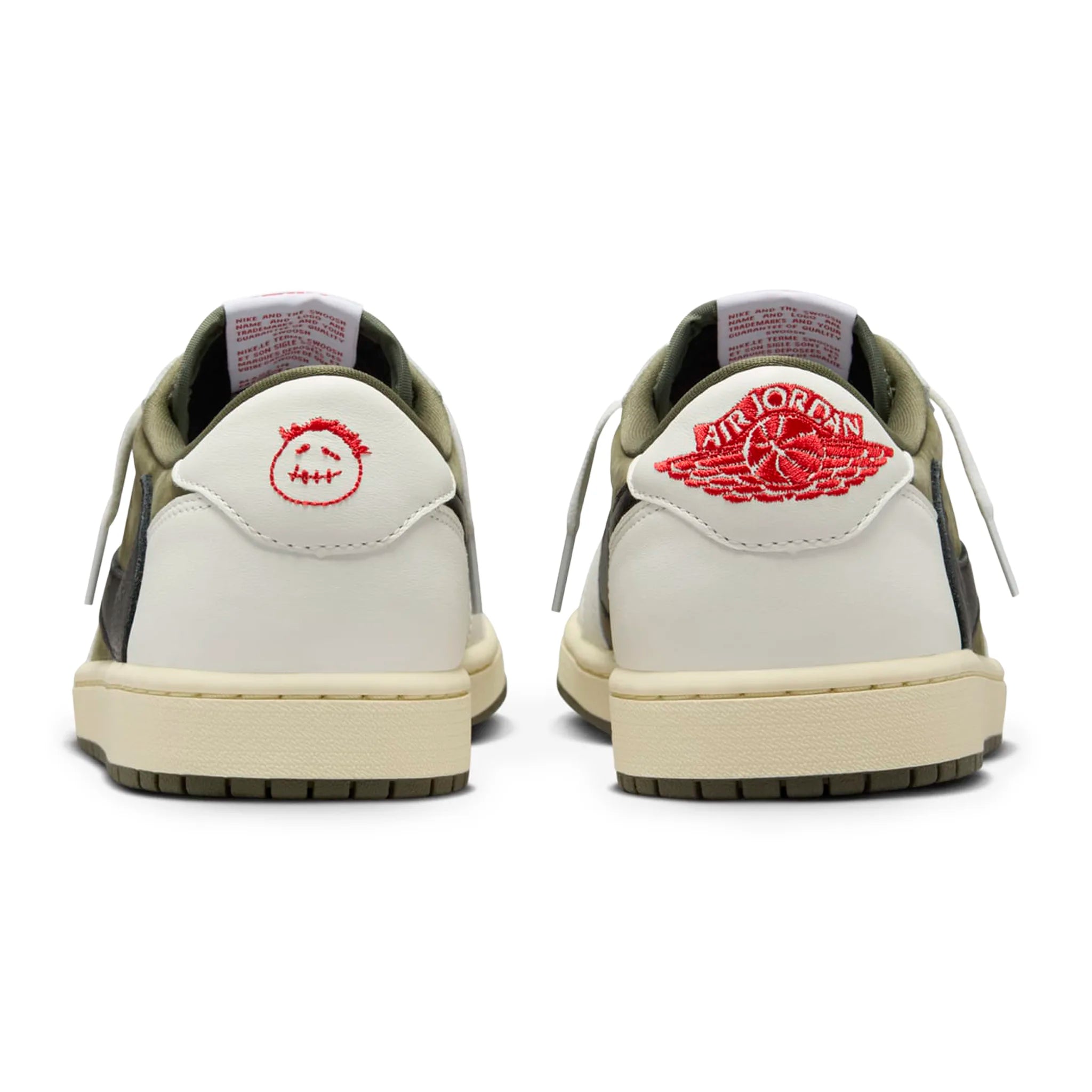 Back view of Travis Scott x Air Jordan 1 Low OG Medium Olive DM7866-200