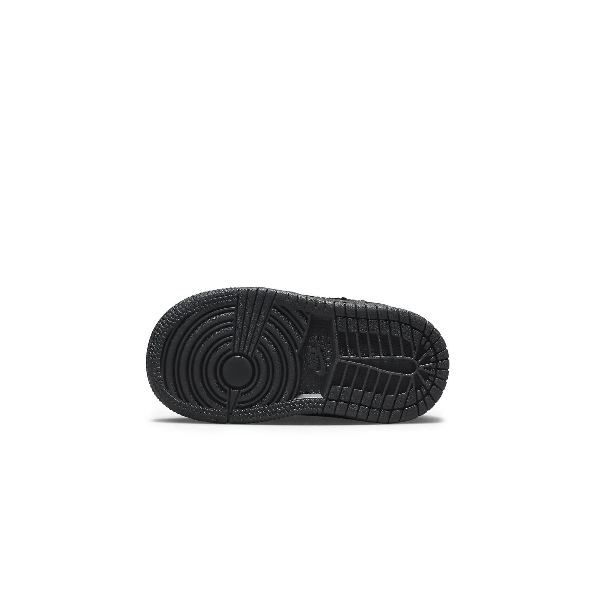 Sole view of Travis Scott x Air Jordan 1 Low OG SP Black Phantom (TD) DO5441-001