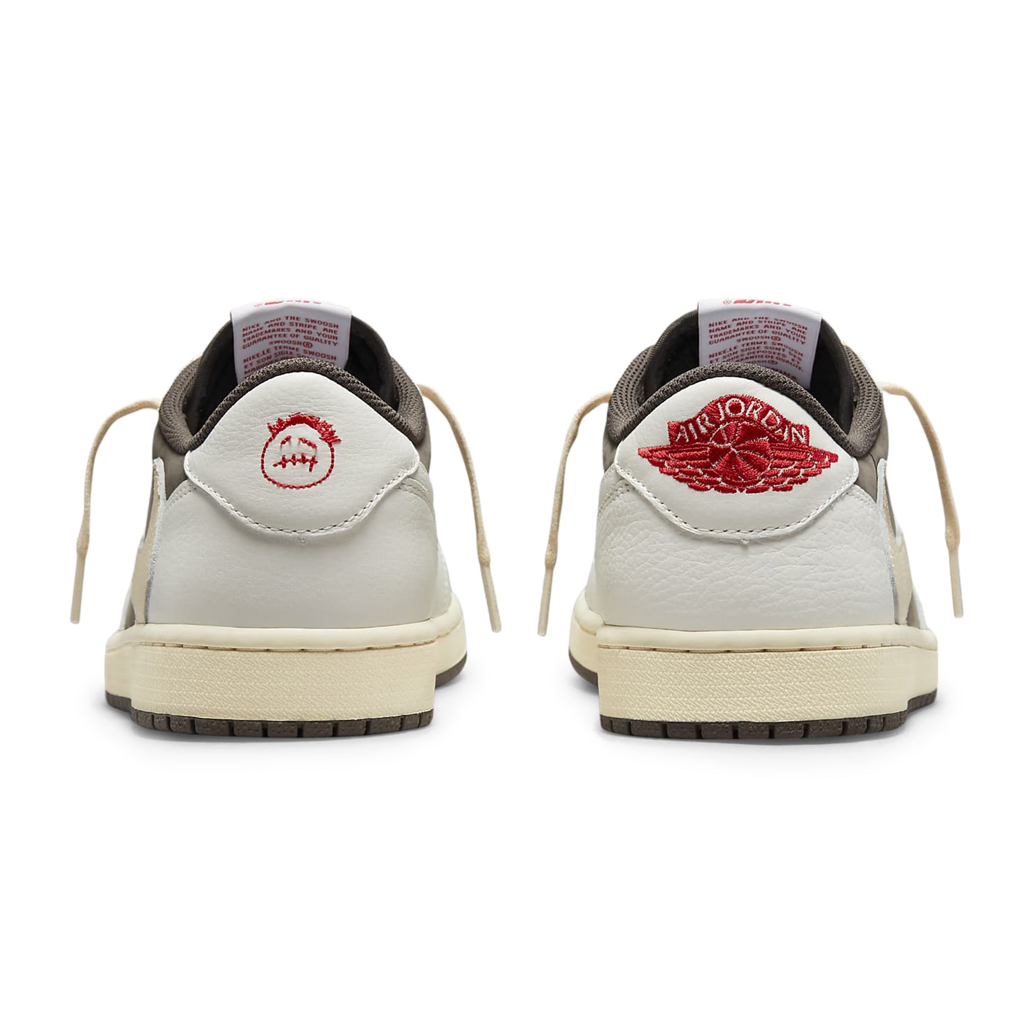 Heel view of Travis Scott x Air Jordan 1 Low OG SP Reverse Mocha DM7866-162