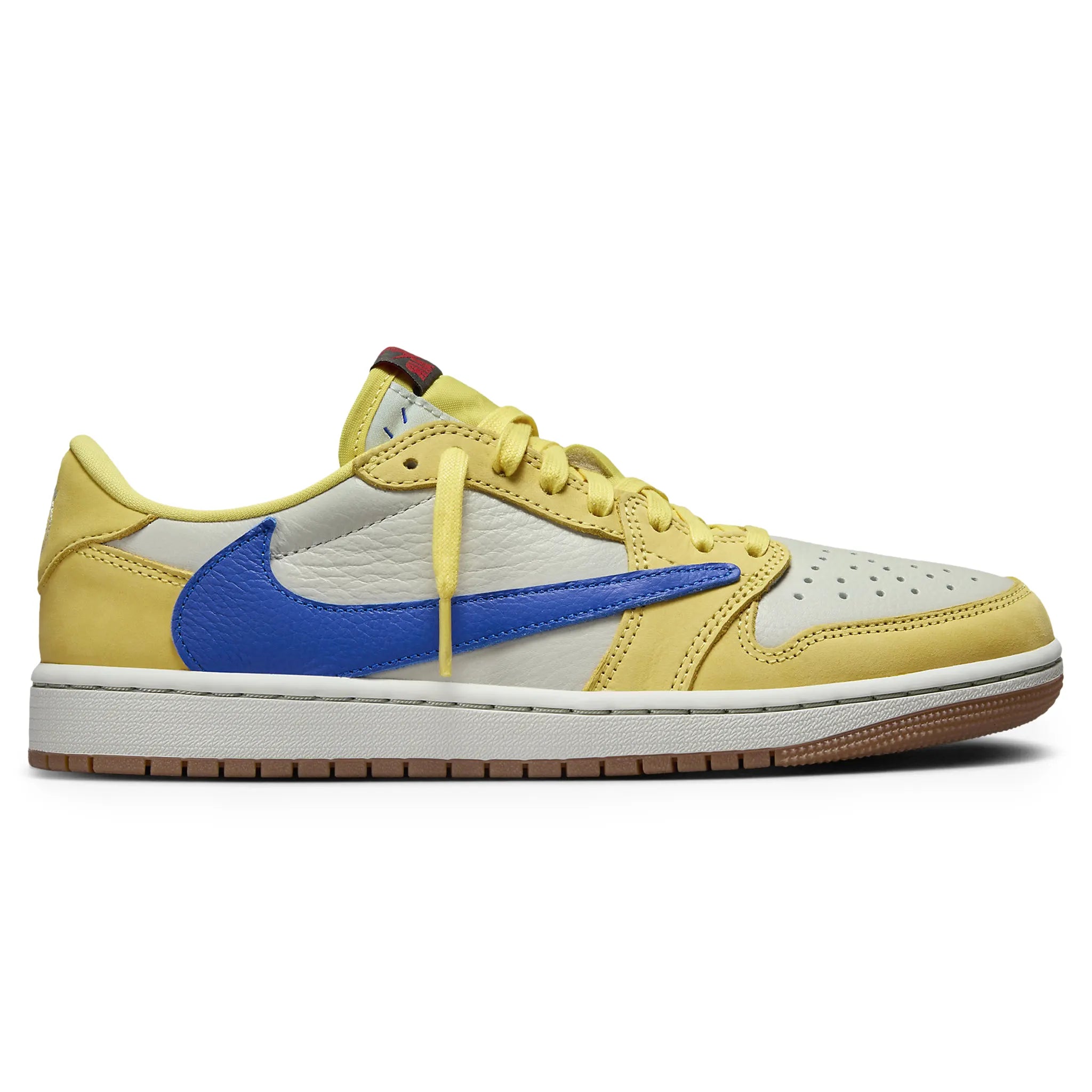 Side view of Travis Scott x Air Jordan 1 Retro Low OG Canary (W) DZ4137-700