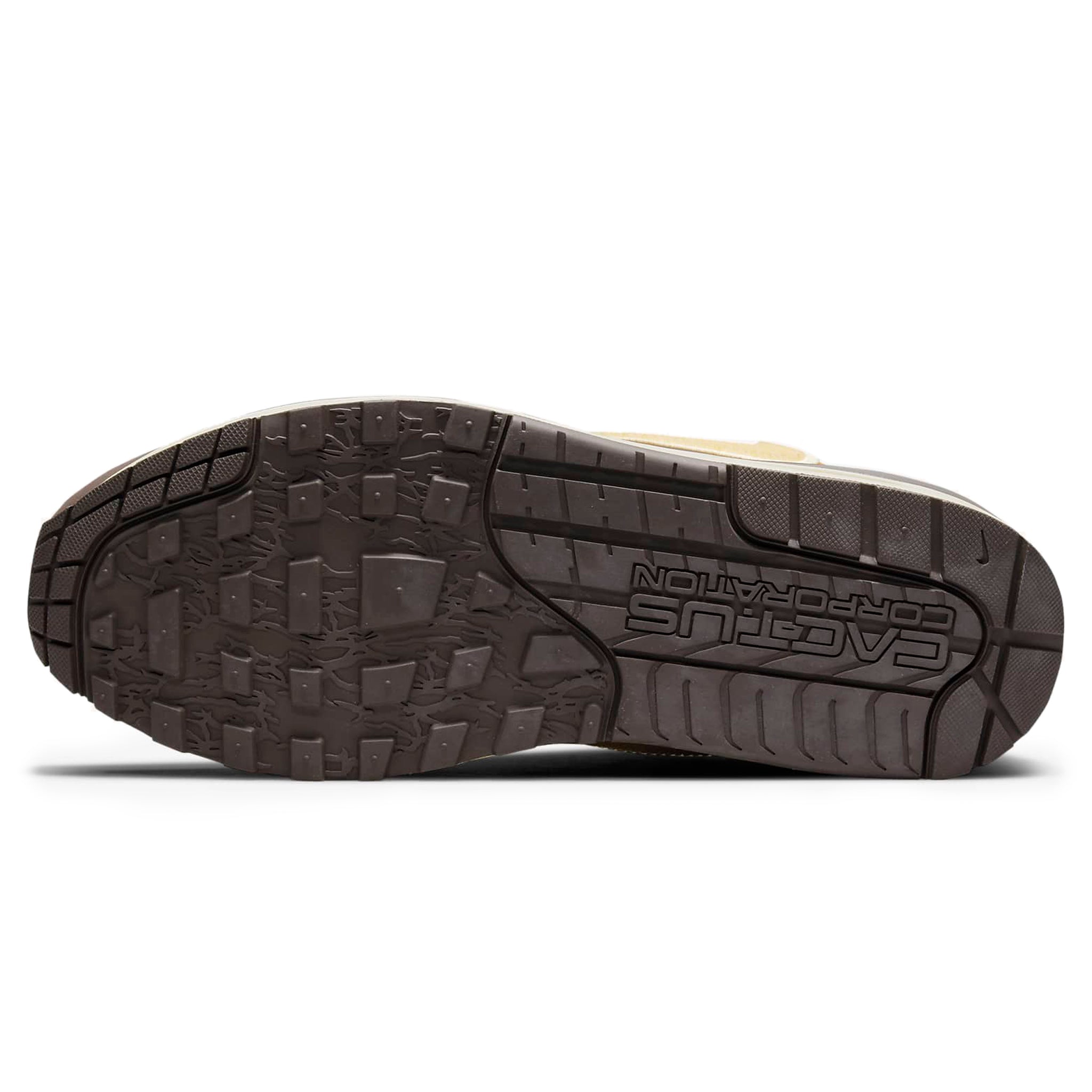 Sole view of Travis Scott x Nike Air Max 1 Baroque Brown DO9392-200