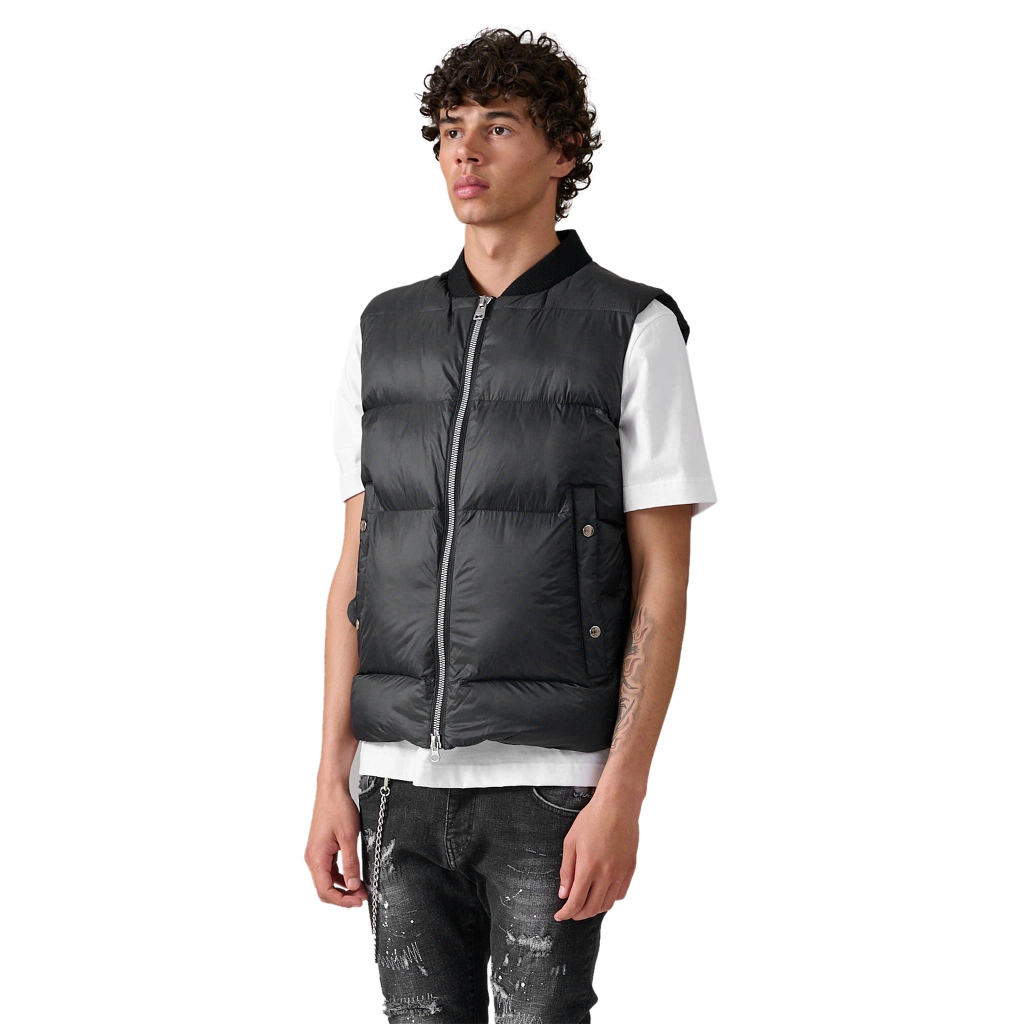Modelnside view of Azat Mard Puffer Black Gilet