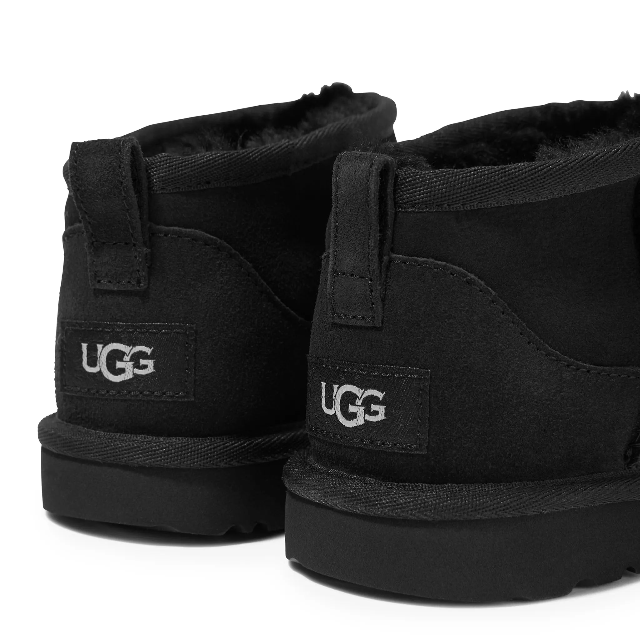 Back Side View of UGG Classic Ultra Mini Kids Black Boots UGGS3052150229