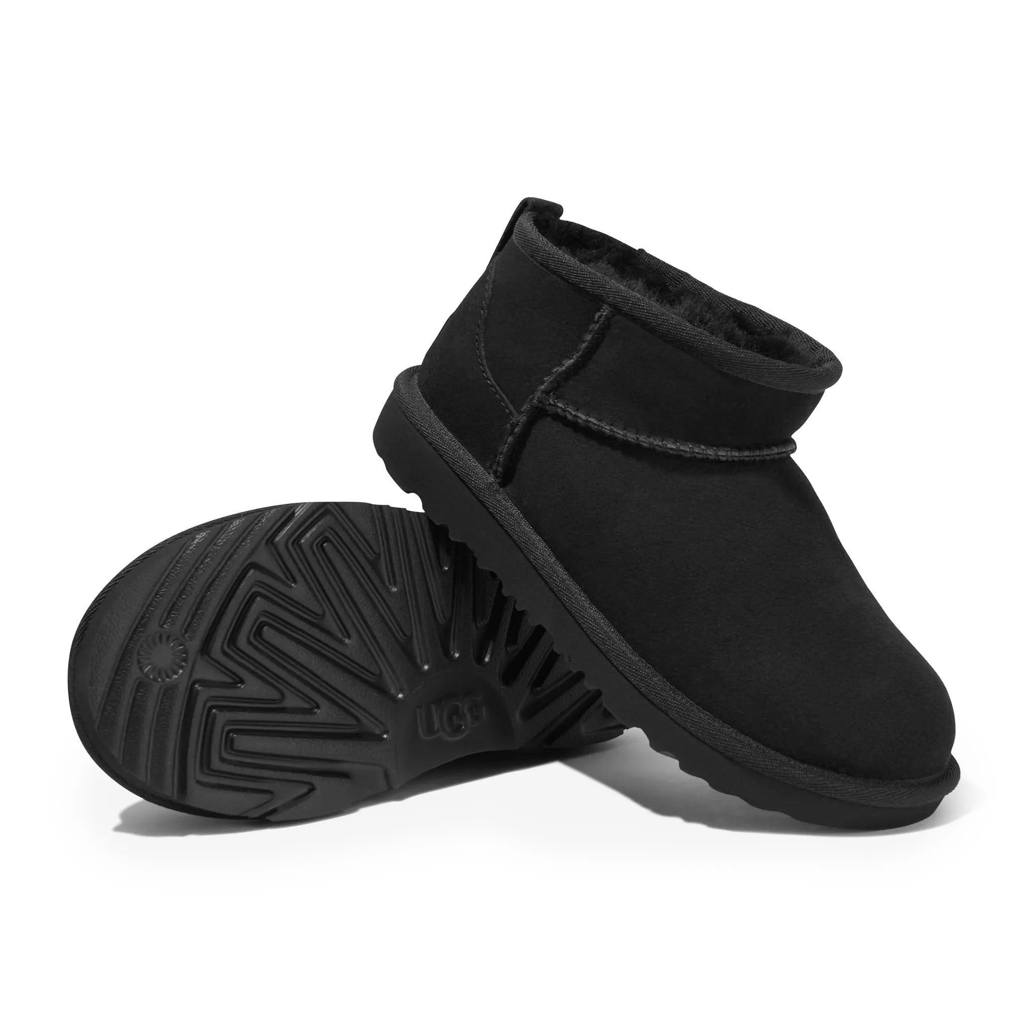 Sole Side View of UGG Classic Ultra Mini Kids Black Boots UGGS3052150229