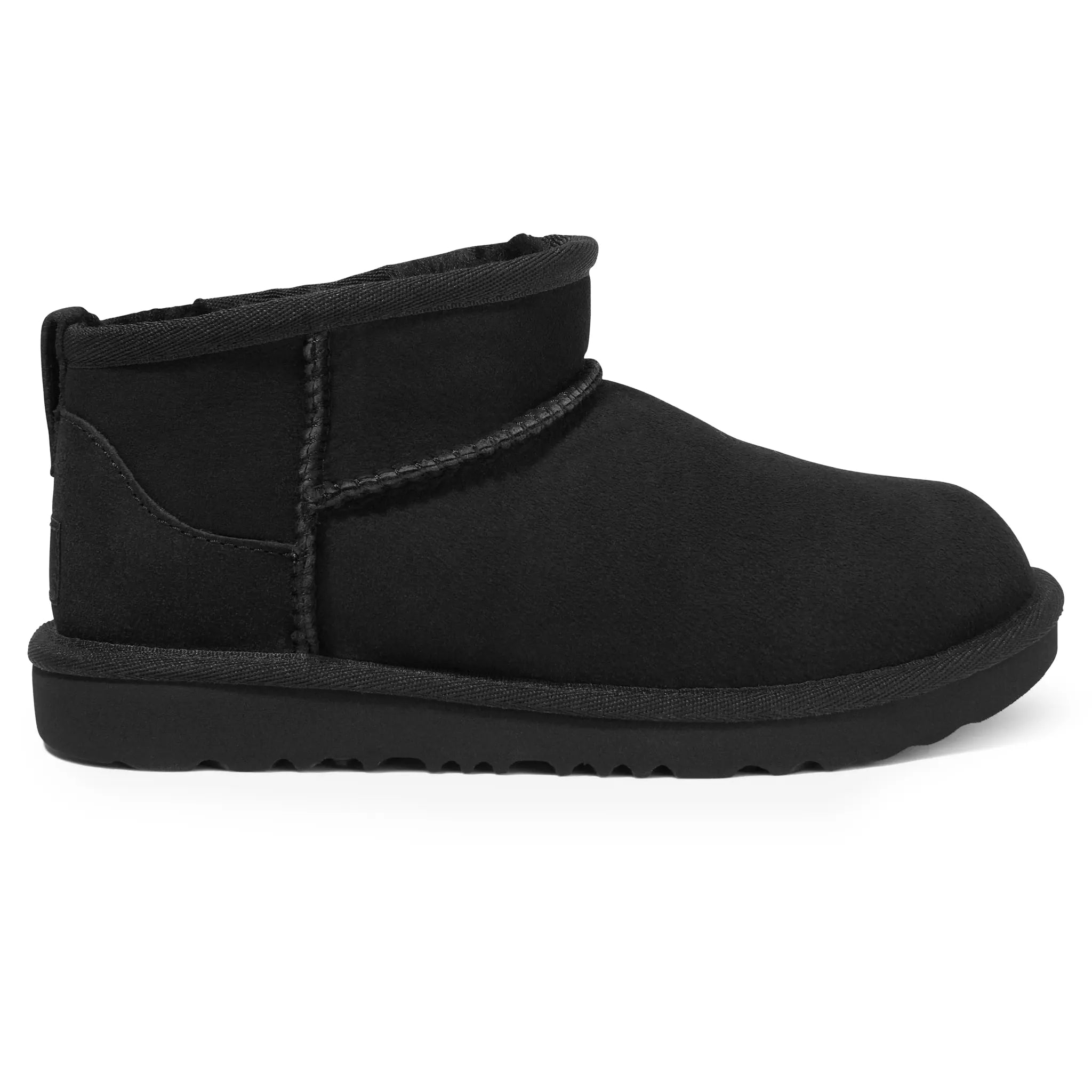 Side View of UGG Classic Ultra Mini Kids Black Boots UGGS3052150229